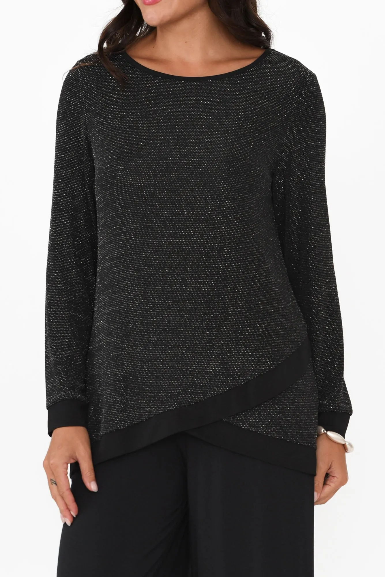 Elke Black Shimmer Cotton Knit Top sold by Blue Bungalow product image thumbnail 5
