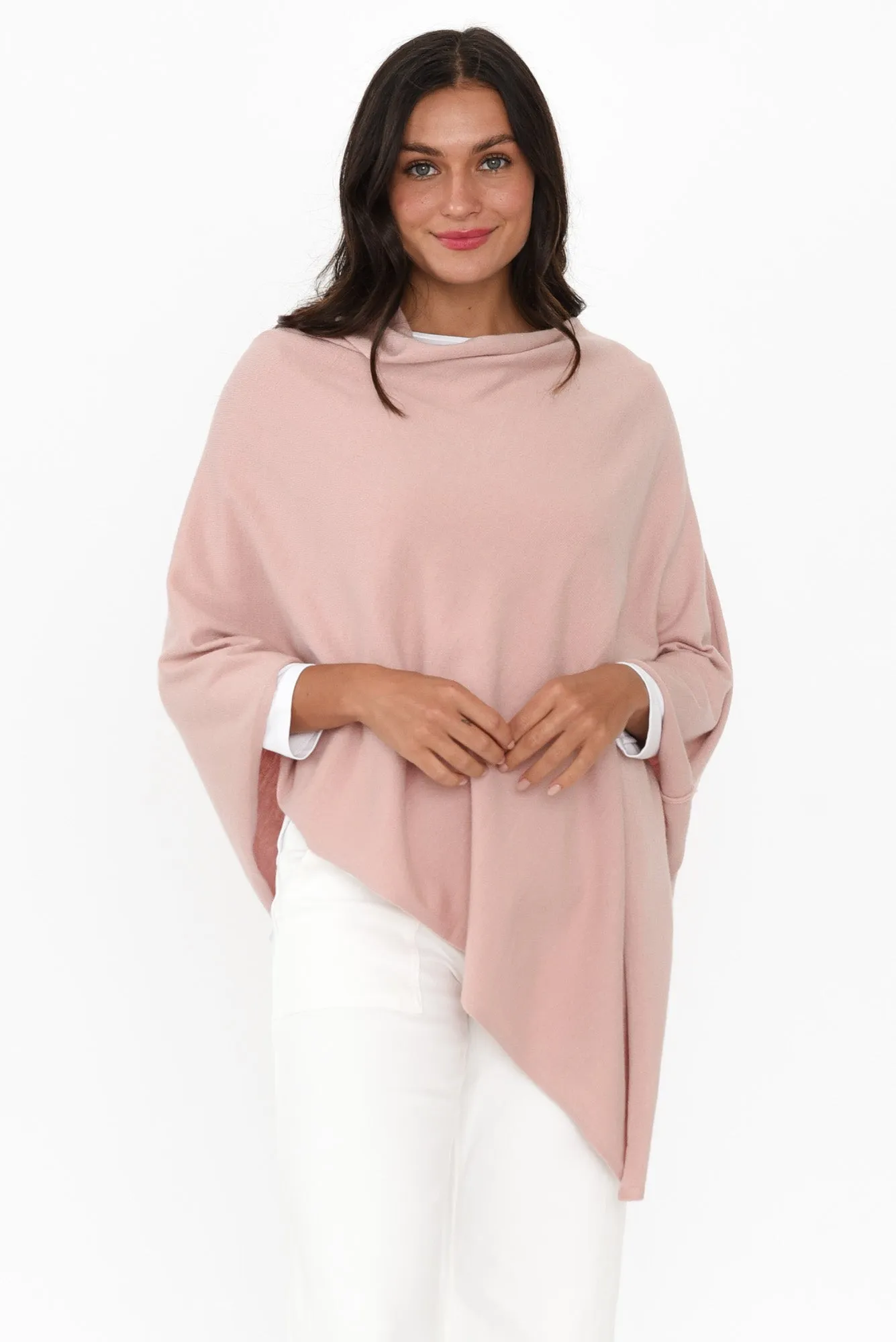 Amy Dusty Pink Wool Blend Poncho sold by Blue Bungalow