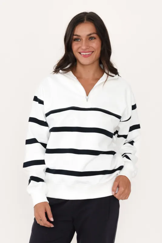 Lane White Stripe Half Zip Sweatshirt sold by Blue Bungalow