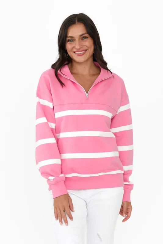 Lane Pink Stripe Half Zip Sweatshirt sold by Blue Bungalow