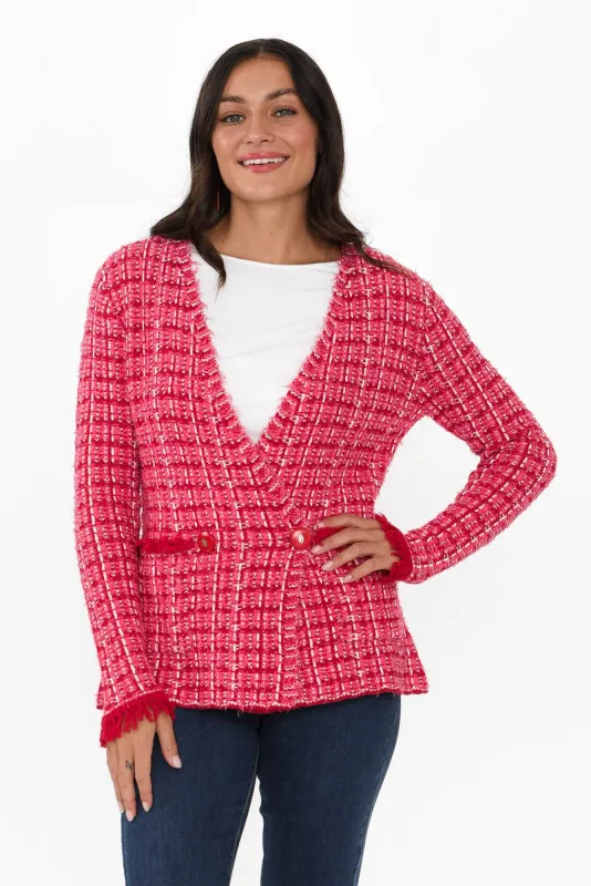 Beverly Pink Check Knit Blazer Cardigan sold by Blue Bungalow