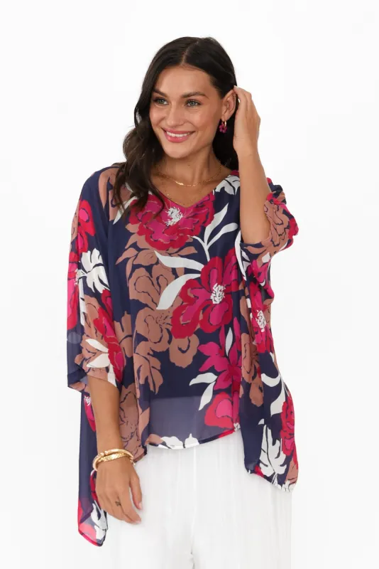 Magnetic Fever Navy Floral Top sold by Blue Bungalow
