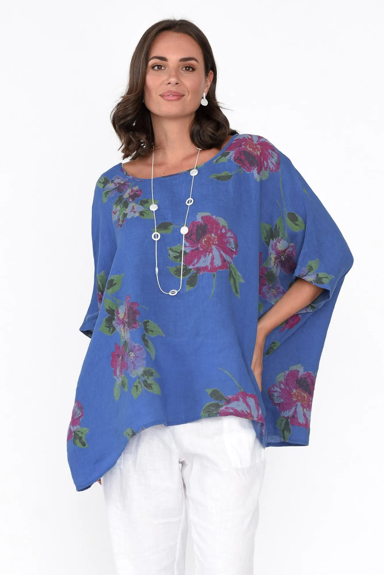 Martine Cobalt Flower Linen Top sold by Blue Bungalow product image thumbnail 2