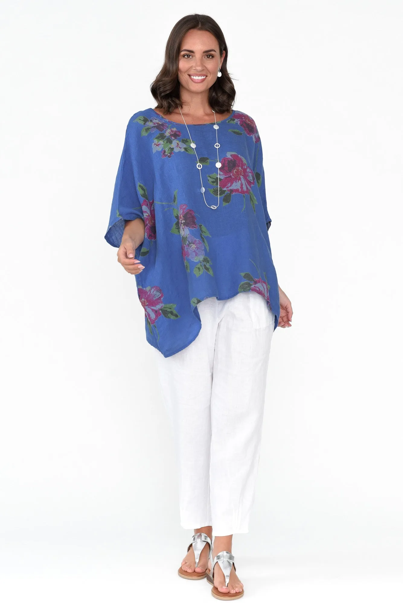 Martine Cobalt Flower Linen Top sold by Blue Bungalow product image thumbnail 3