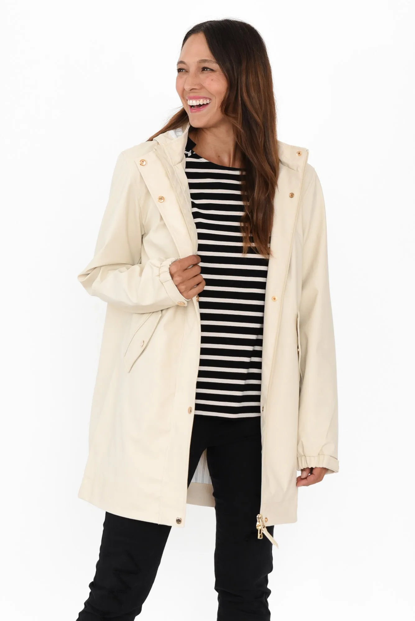 Anika Cream Hooded Raincoat sold by Blue Bungalow