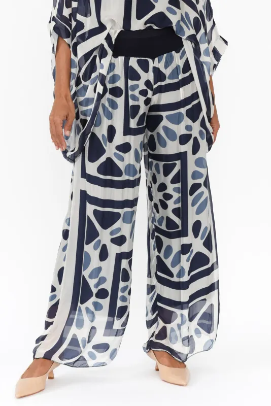 Coralia Blue Geo Silk Pants sold by Blue Bungalow