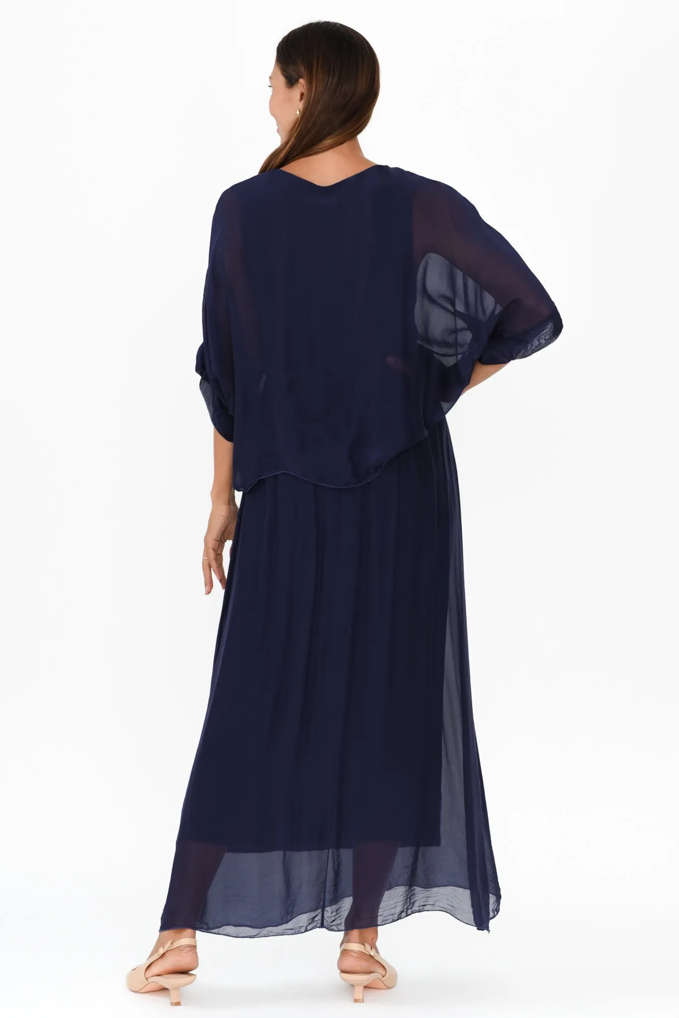 Kerry Navy Silk Gathered Dress sold by Blue Bungalow product image thumbnail 4