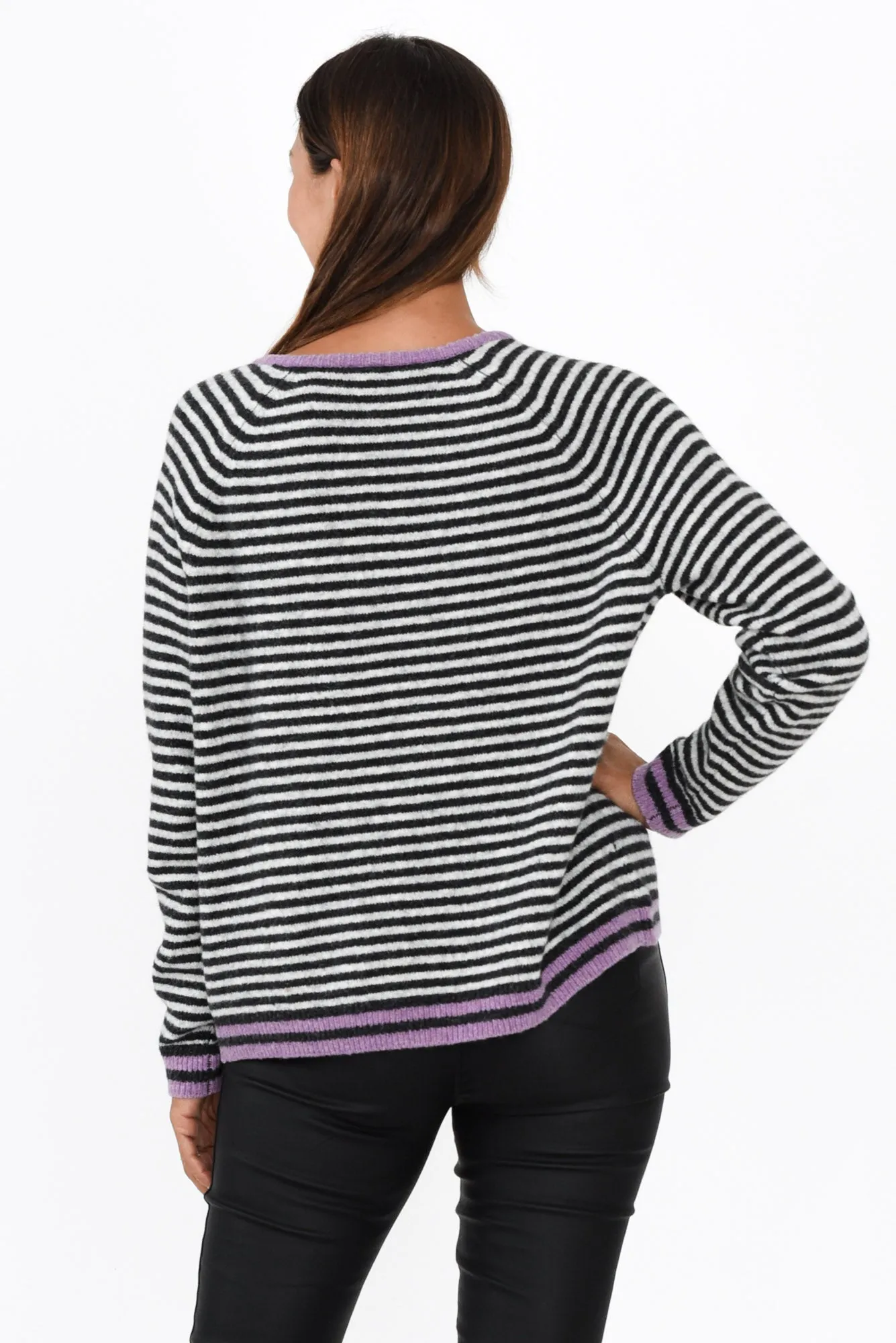Alzira Grey Stripe V Neck Jumper sold by Blue Bungalow product image thumbnail 4