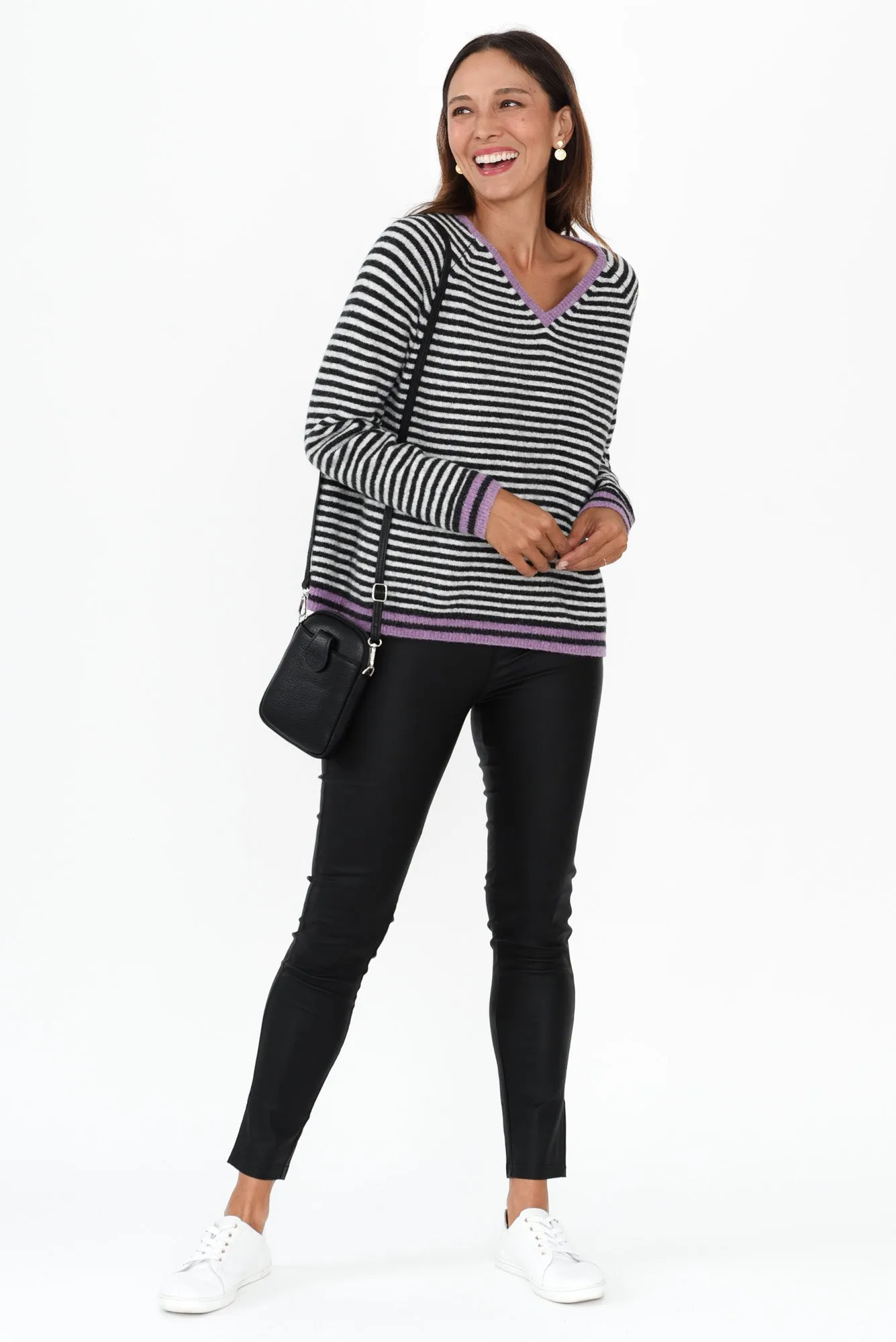 Alzira Grey Stripe V Neck Jumper sold by Blue Bungalow product image thumbnail 2