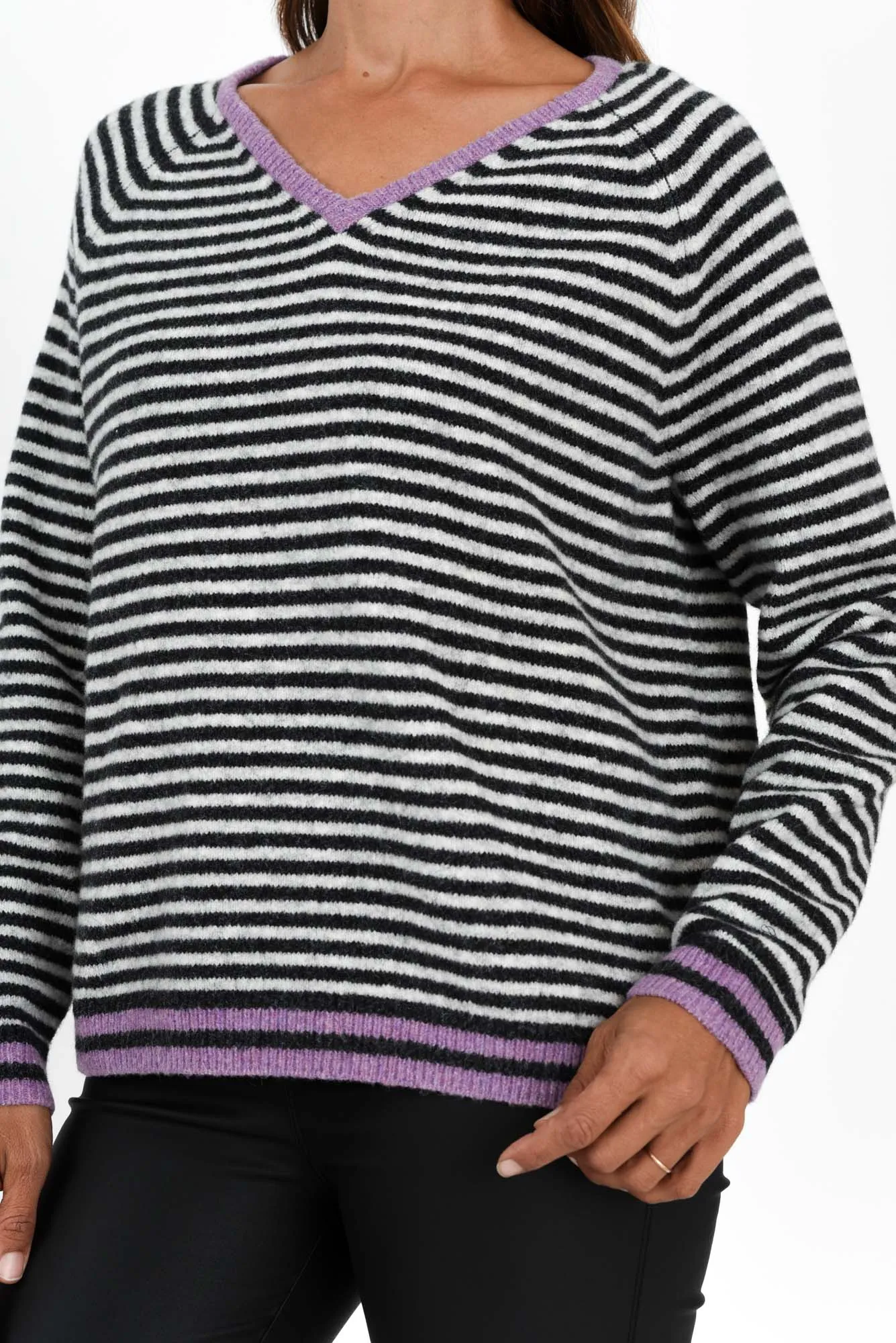 Alzira Grey Stripe V Neck Jumper sold by Blue Bungalow product image thumbnail 5