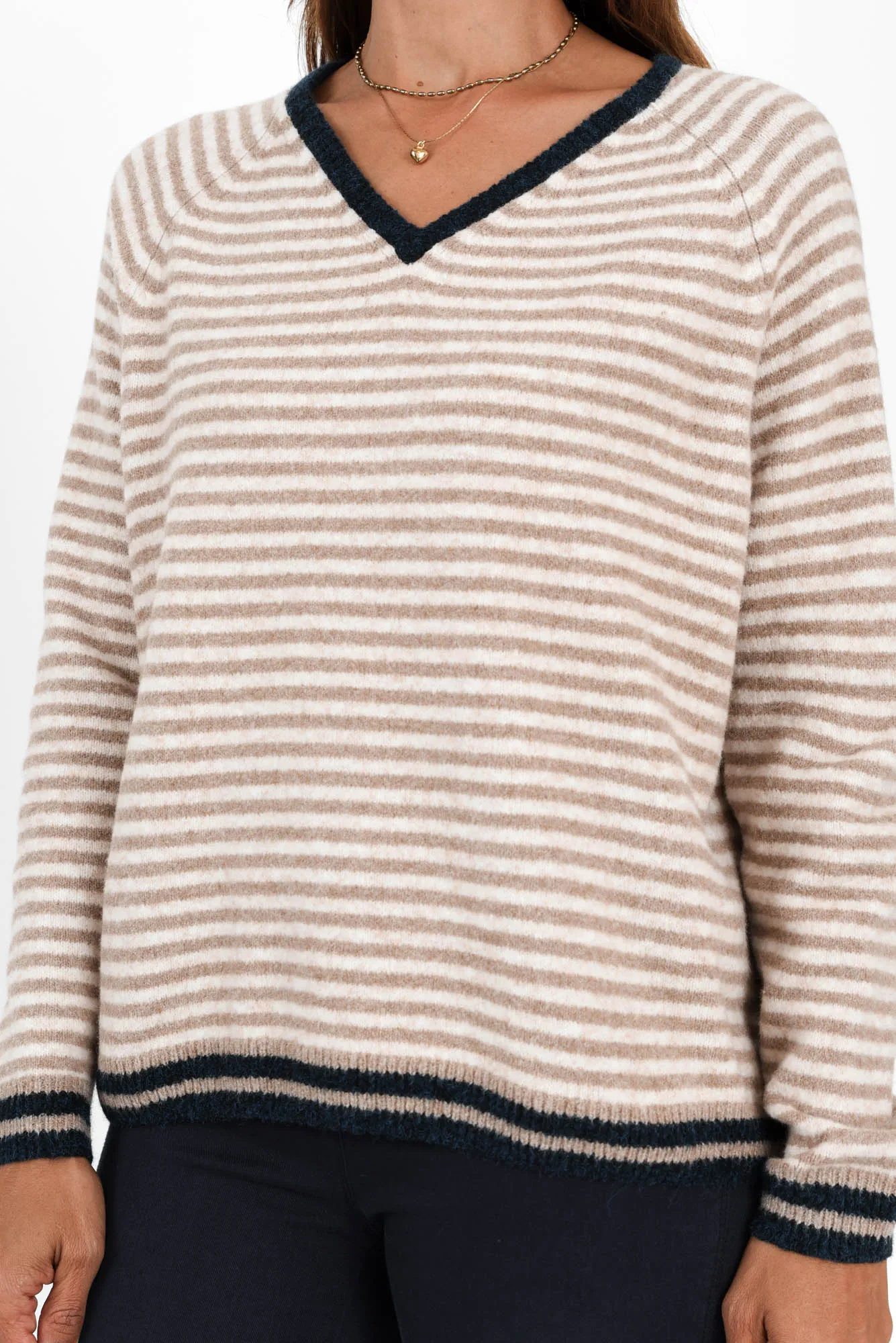 Alzira Mocha Stripe V Neck Jumper sold by Blue Bungalow product image thumbnail 5