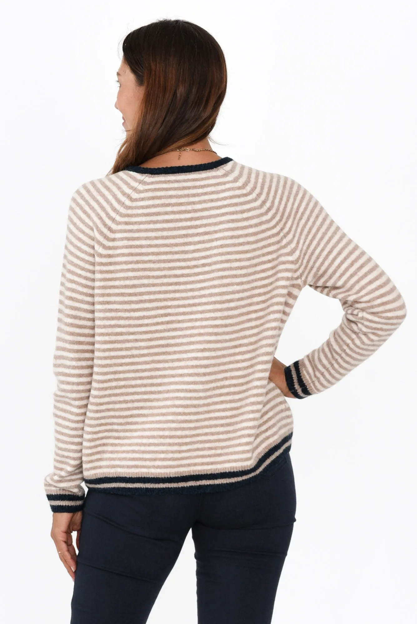 Alzira Mocha Stripe V Neck Jumper sold by Blue Bungalow product image thumbnail 4