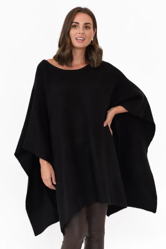 Addie Black Wool Blend Poncho sold by Blue Bungalow