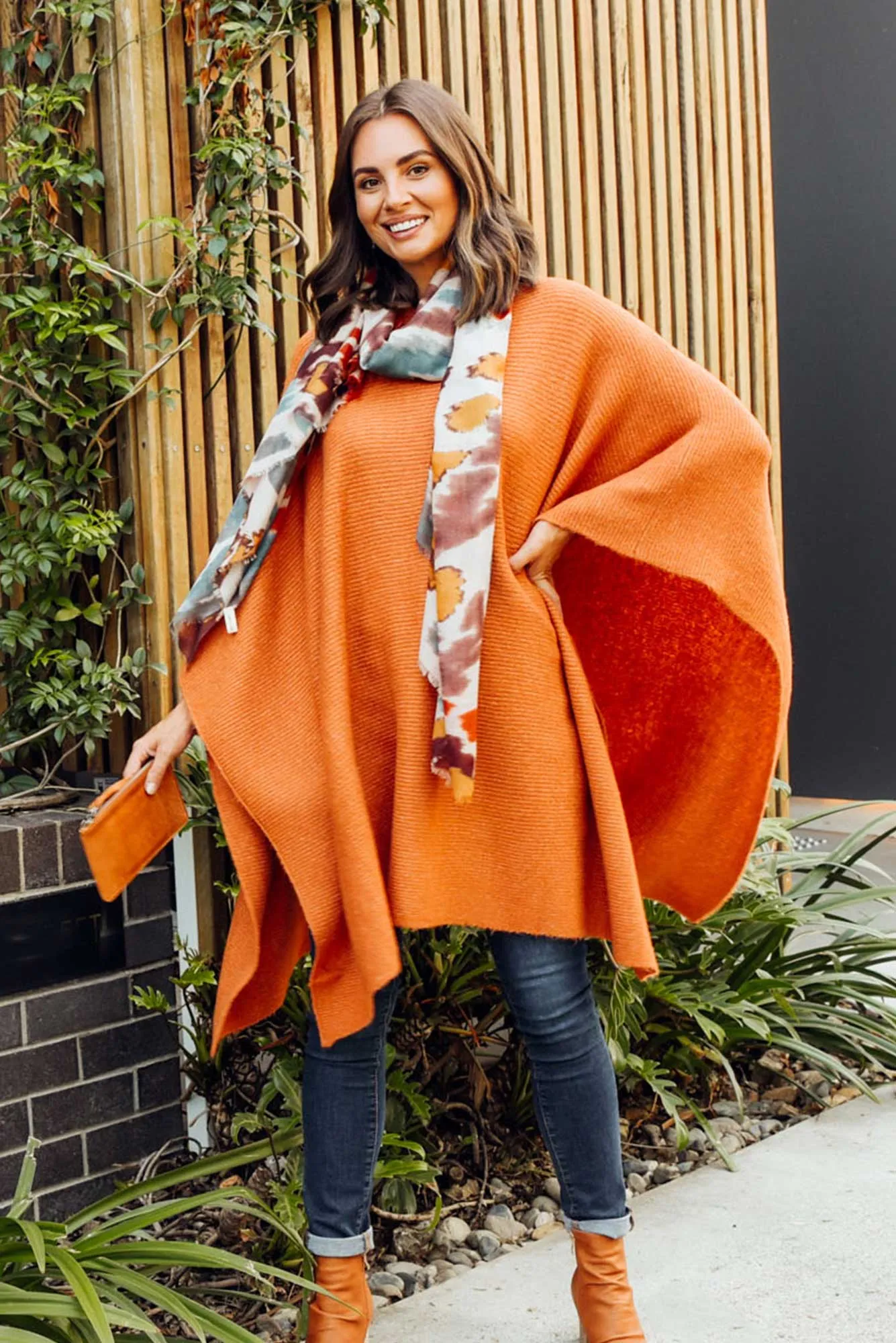 Addie Rust Wool Blend Poncho sold by Blue Bungalow