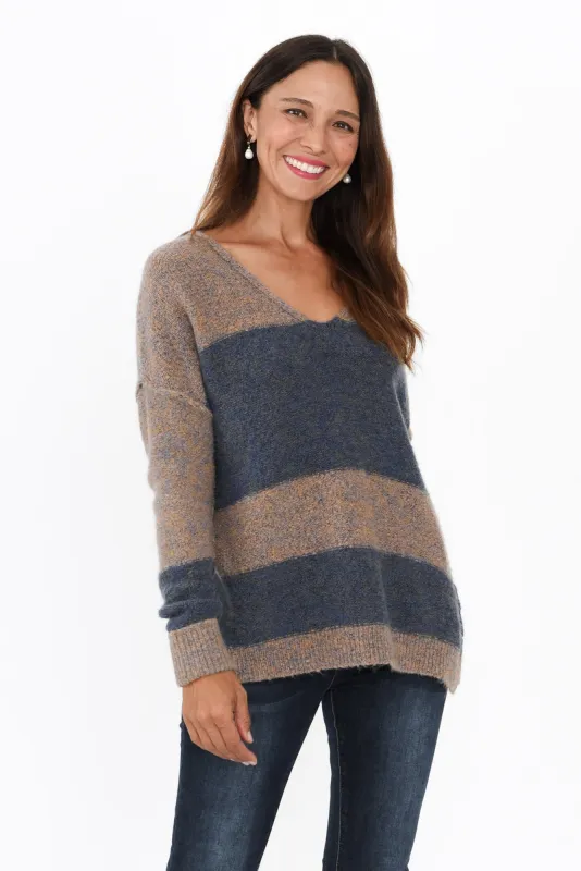 Isha Blue Stripe Side Split Jumper sold by Blue Bungalow