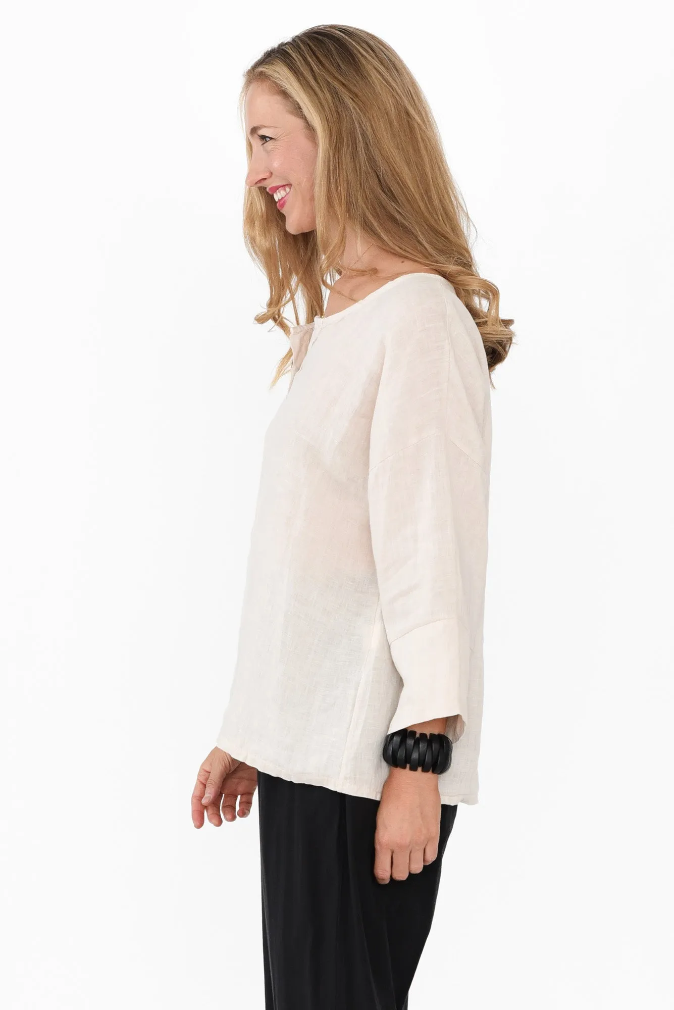 Tayte Natural Linen Button Top sold by Blue Bungalow product image thumbnail 3