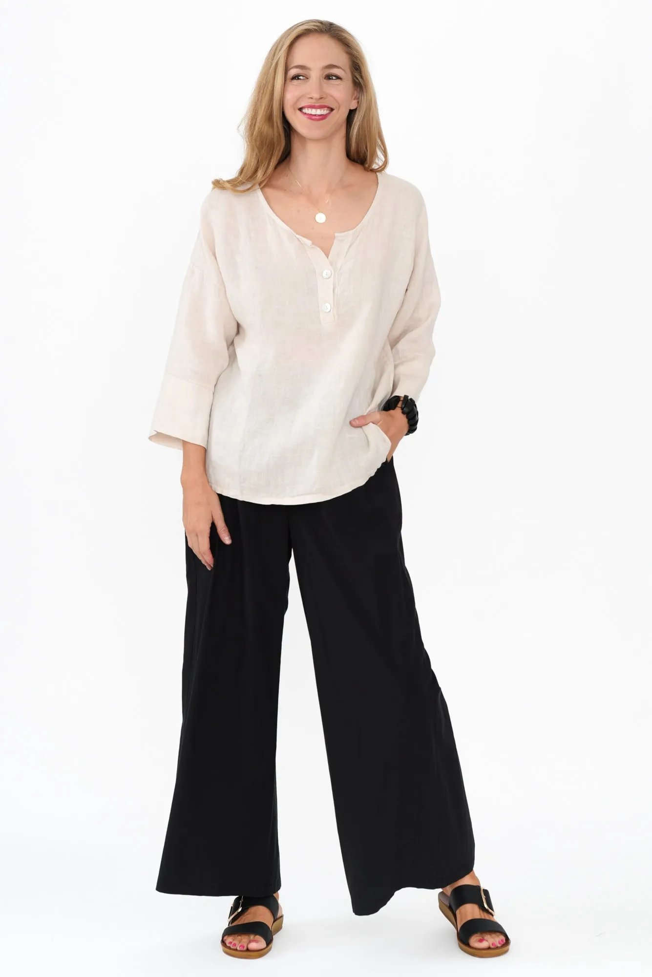 Tayte Natural Linen Button Top sold by Blue Bungalow product image thumbnail 2