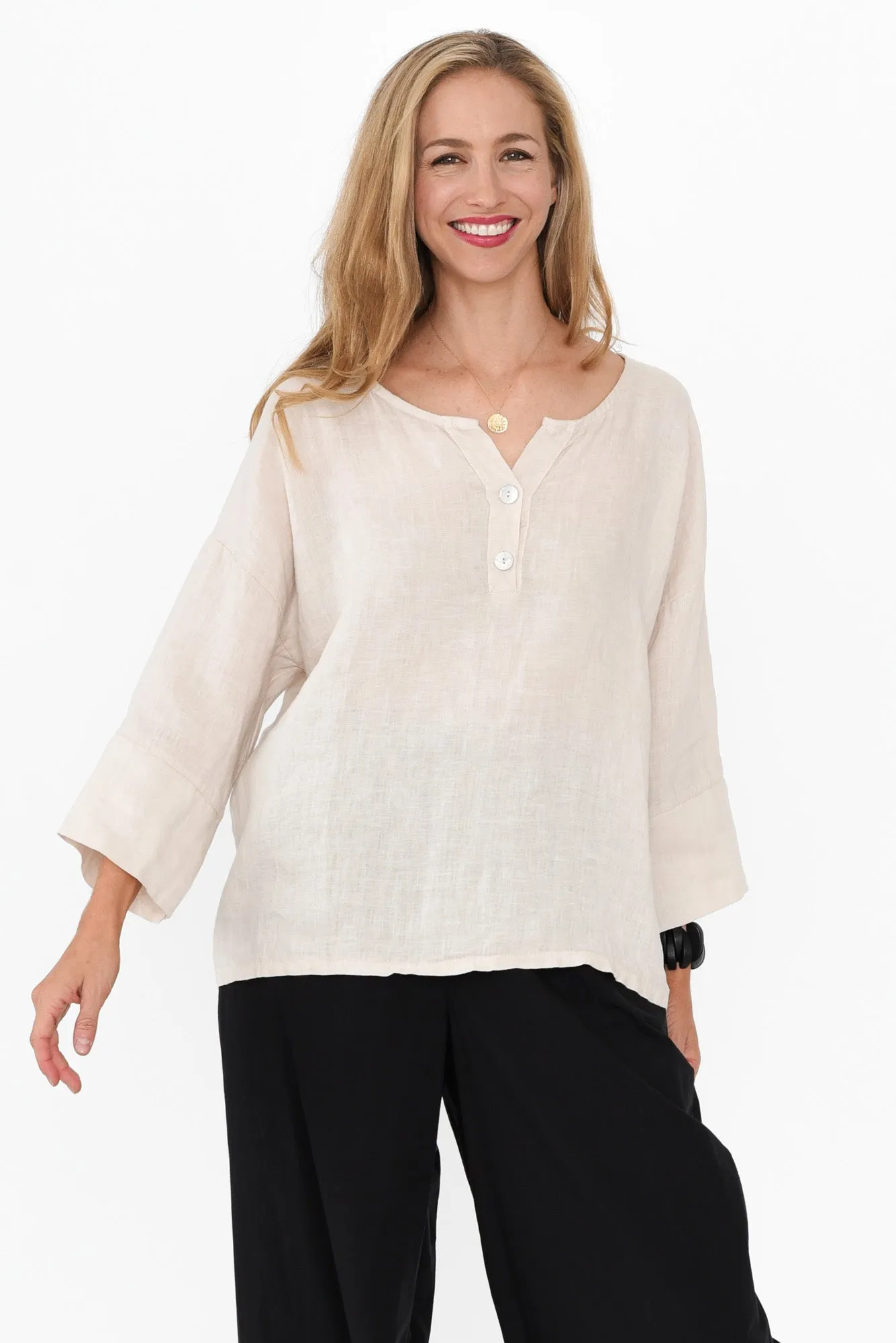 Tayte Natural Linen Button Top sold by Blue Bungalow