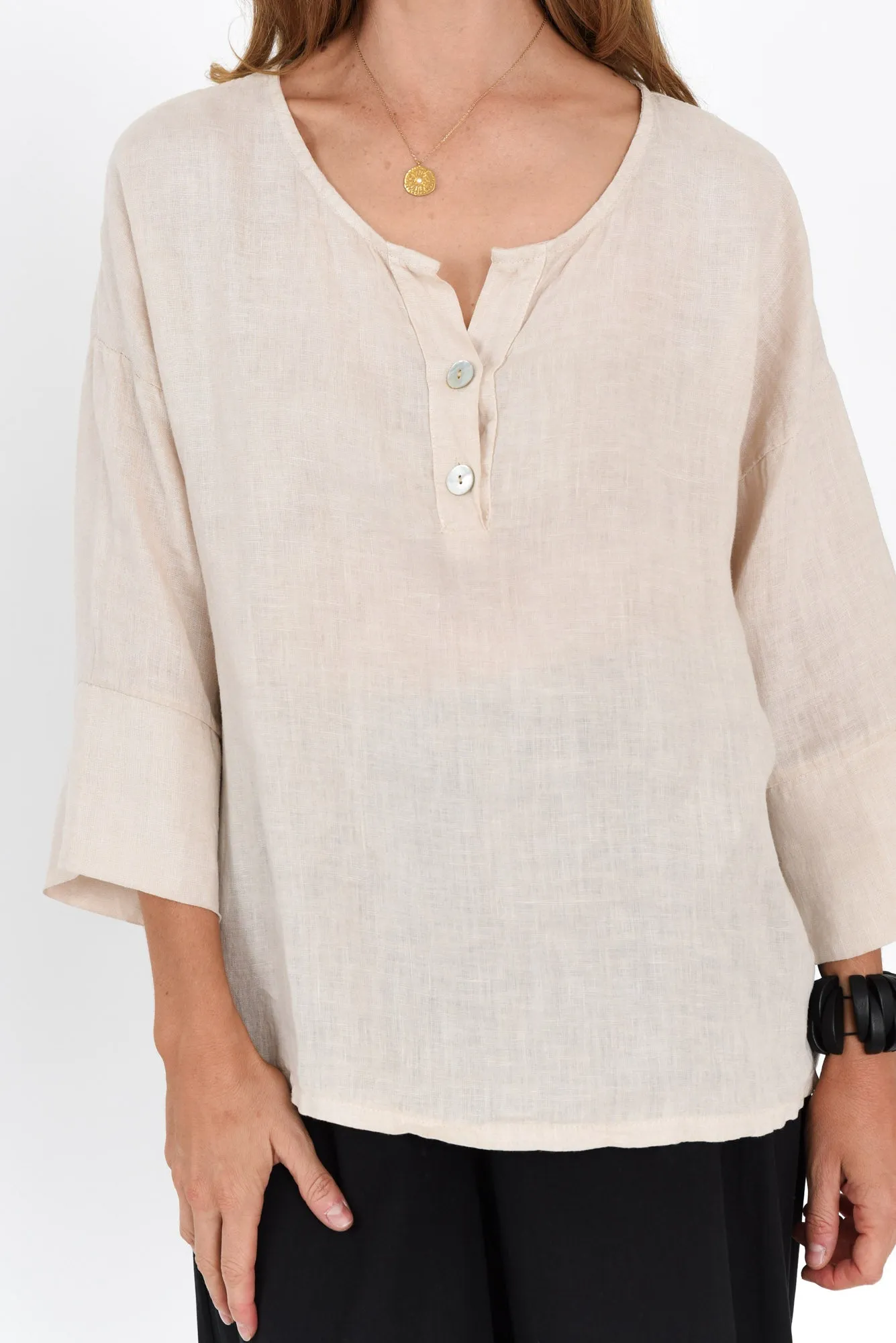 Tayte Natural Linen Button Top sold by Blue Bungalow product image thumbnail 5