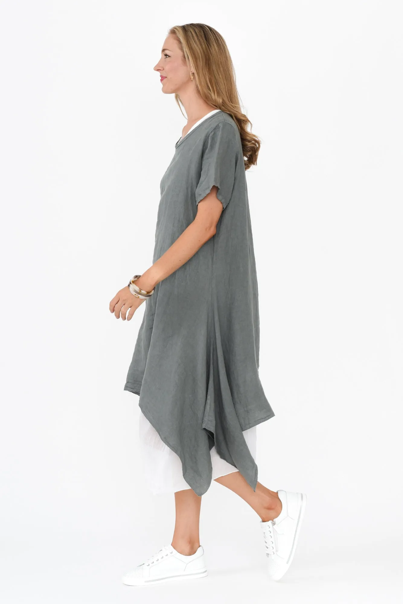 Wylie Grey Contrast Linen Layer Dress sold by Blue Bungalow product image thumbnail 3