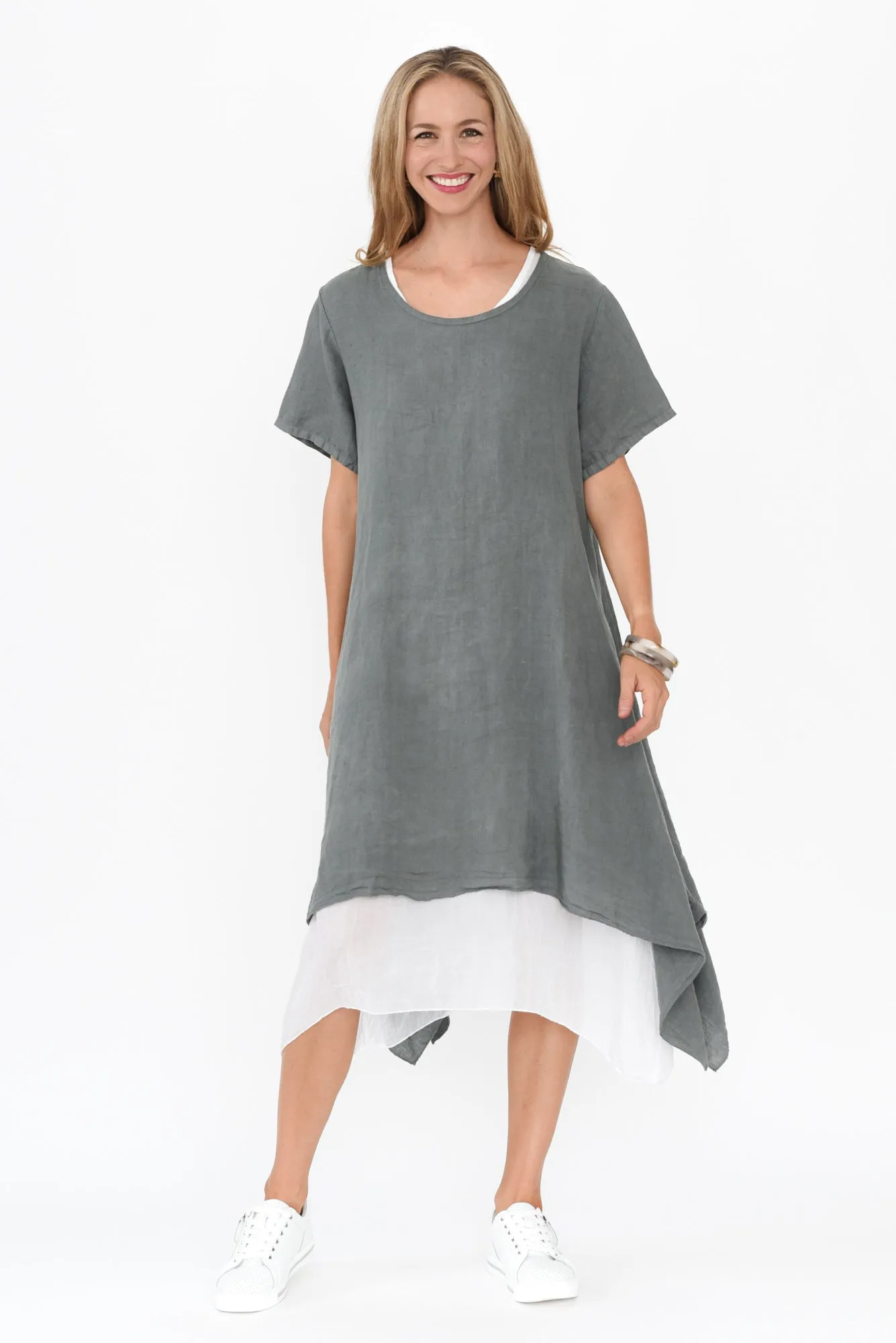Wylie Grey Contrast Linen Layer Dress sold by Blue Bungalow product image thumbnail 2