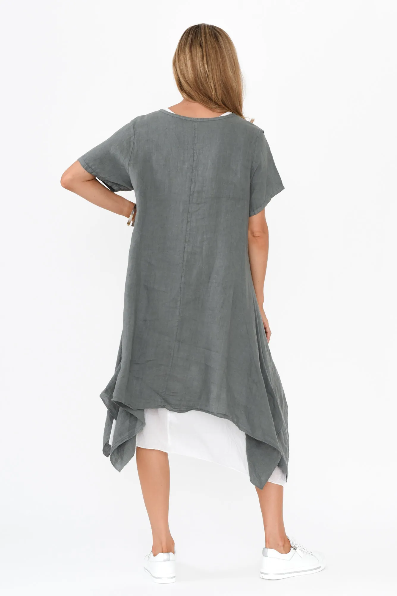Wylie Grey Contrast Linen Layer Dress sold by Blue Bungalow product image thumbnail 4