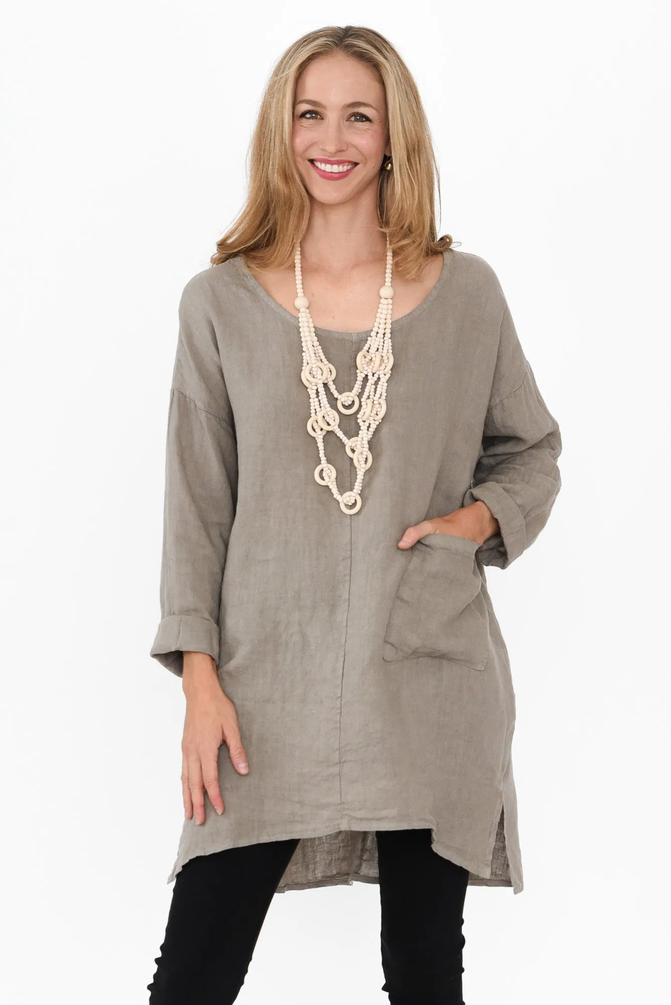 Holly Taupe Linen Pocket Tunic sold by Blue Bungalow