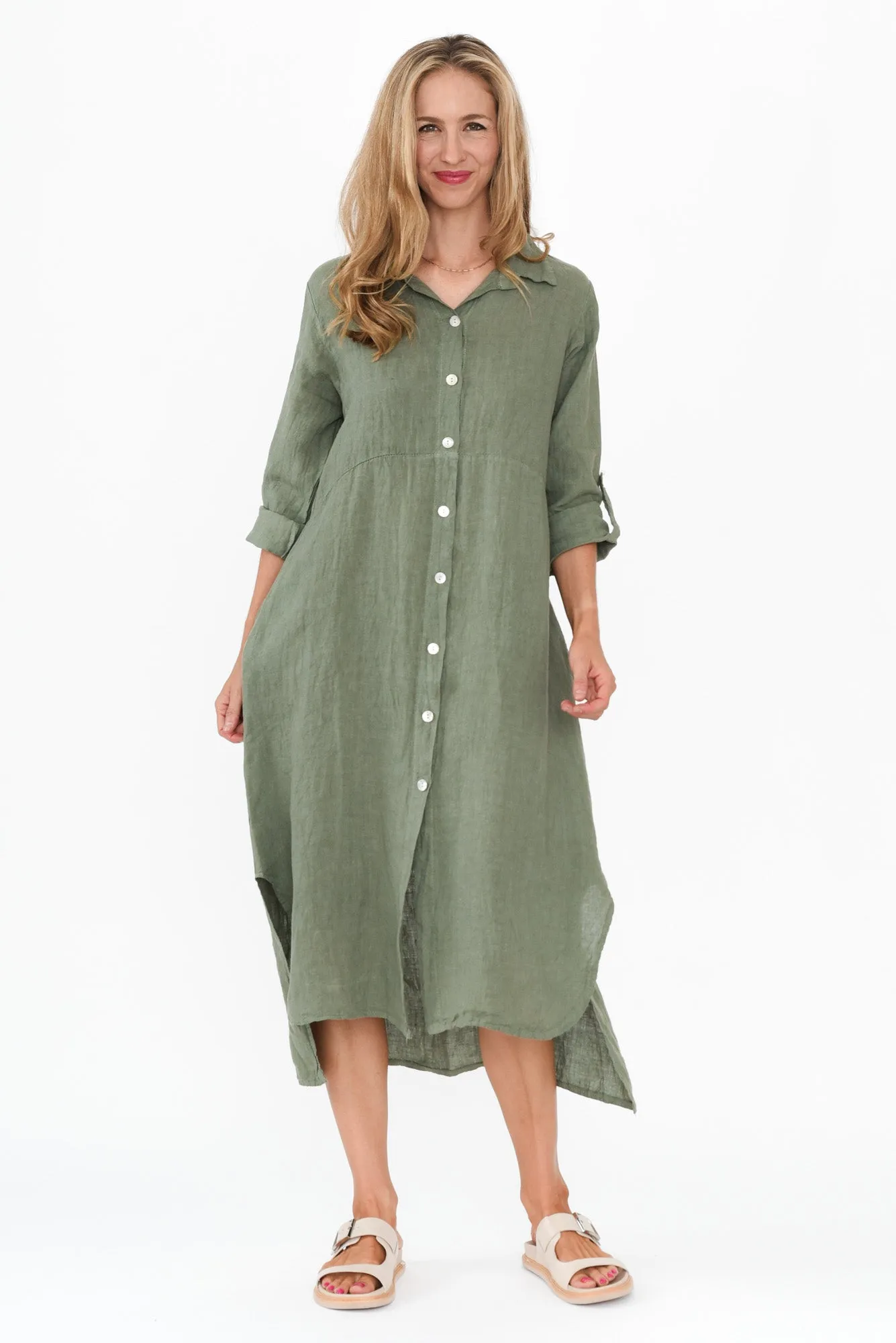 Elin Khaki Linen Shirt Dress sold by Blue Bungalow product image thumbnail 2