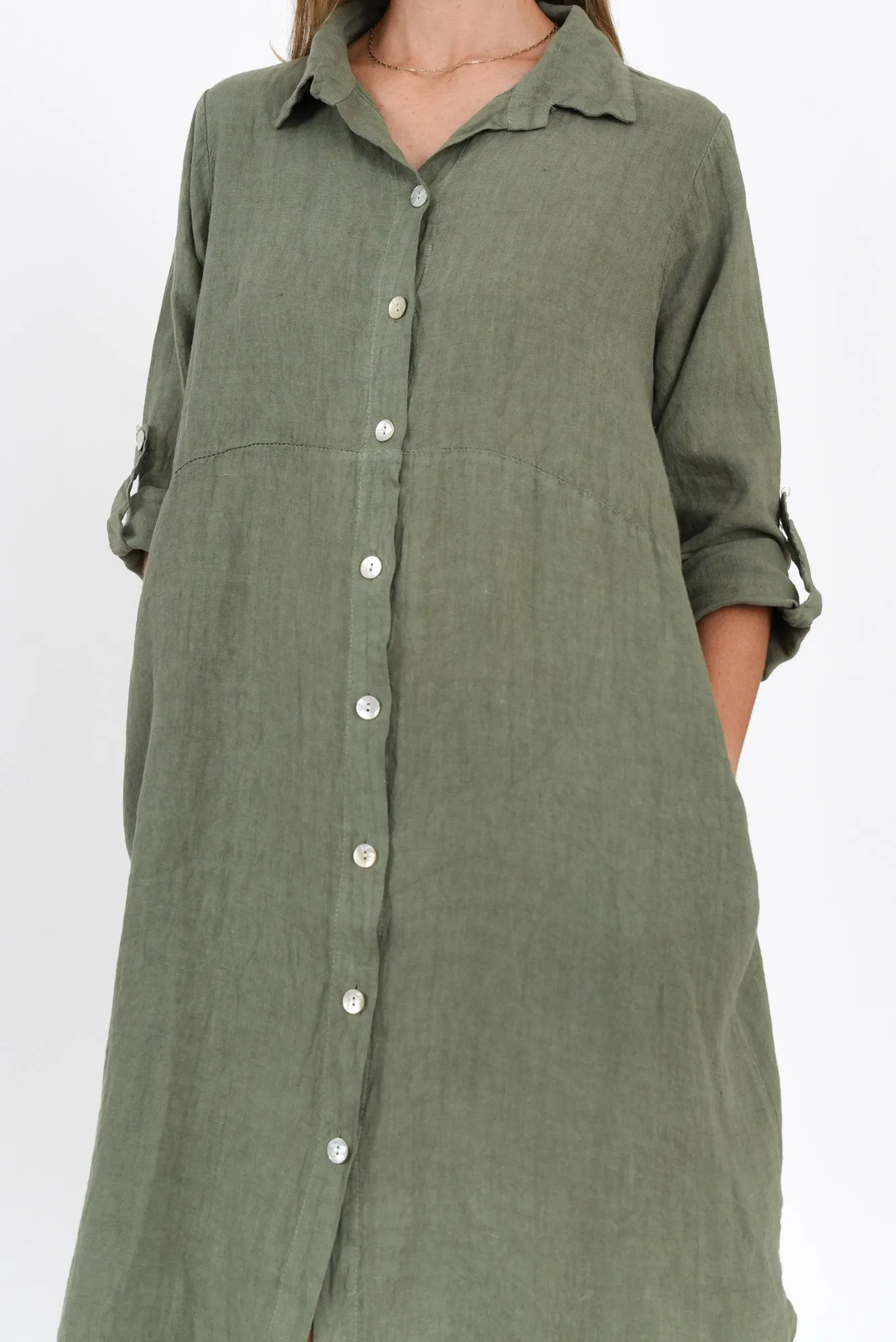 Elin Khaki Linen Shirt Dress sold by Blue Bungalow product image thumbnail 5
