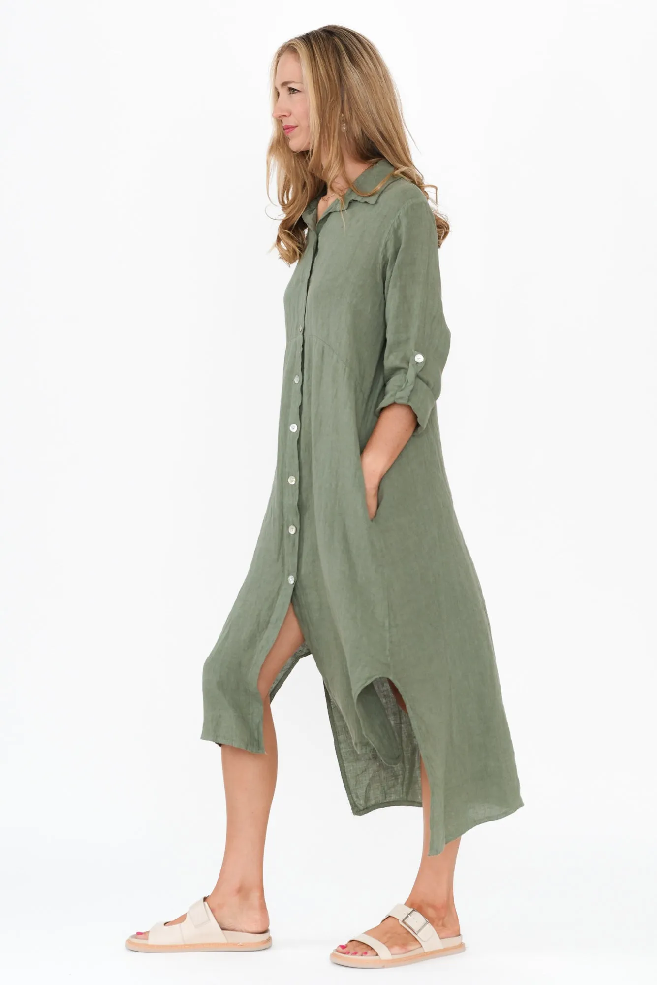 Elin Khaki Linen Shirt Dress sold by Blue Bungalow product image thumbnail 3