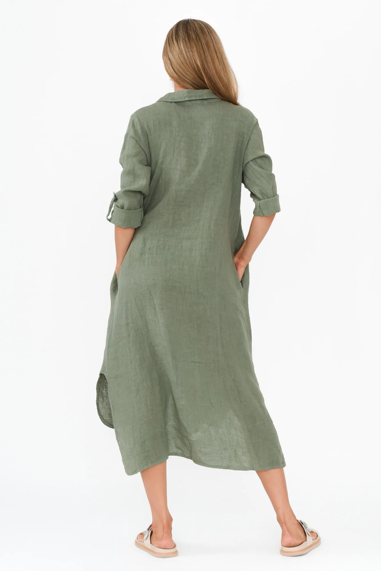 Elin Khaki Linen Shirt Dress sold by Blue Bungalow product image thumbnail 4