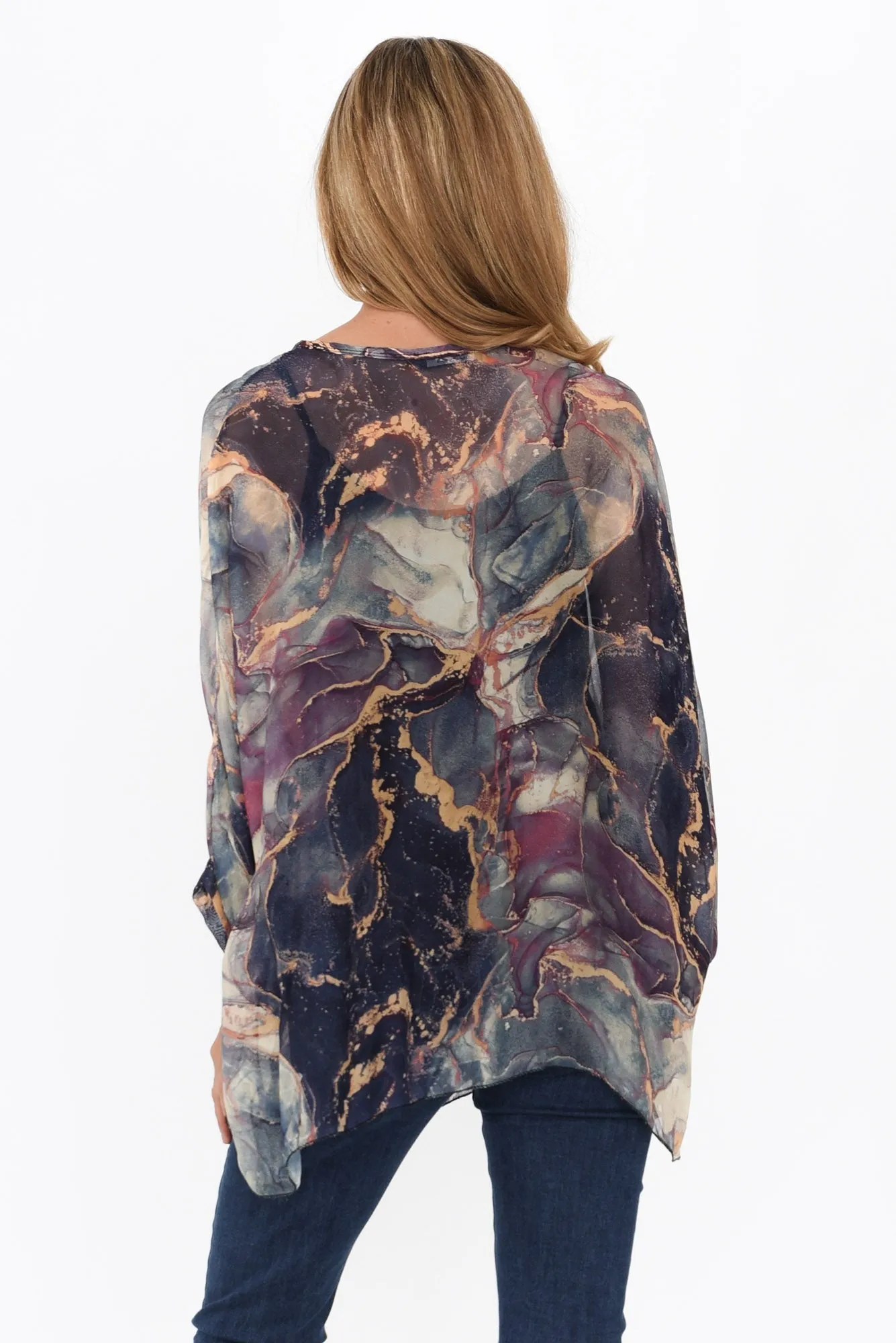 Sarita Navy Abstract Silk Button Top sold by Blue Bungalow product image thumbnail 4