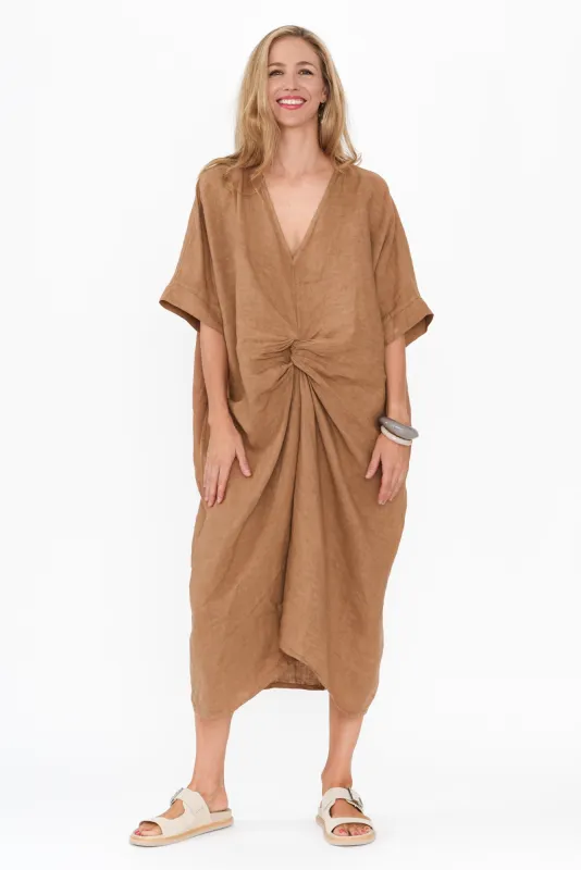 Viola Mocha Linen Knot Dress sold by Blue Bungalow