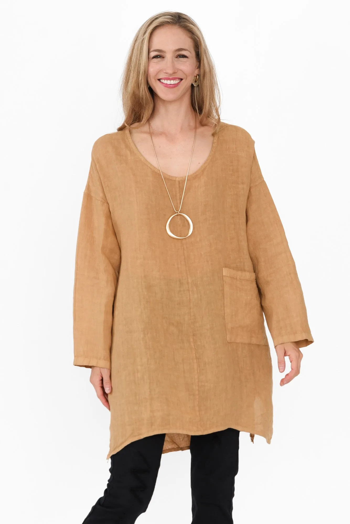 Holly Camel Linen Pocket Tunic sold by Blue Bungalow