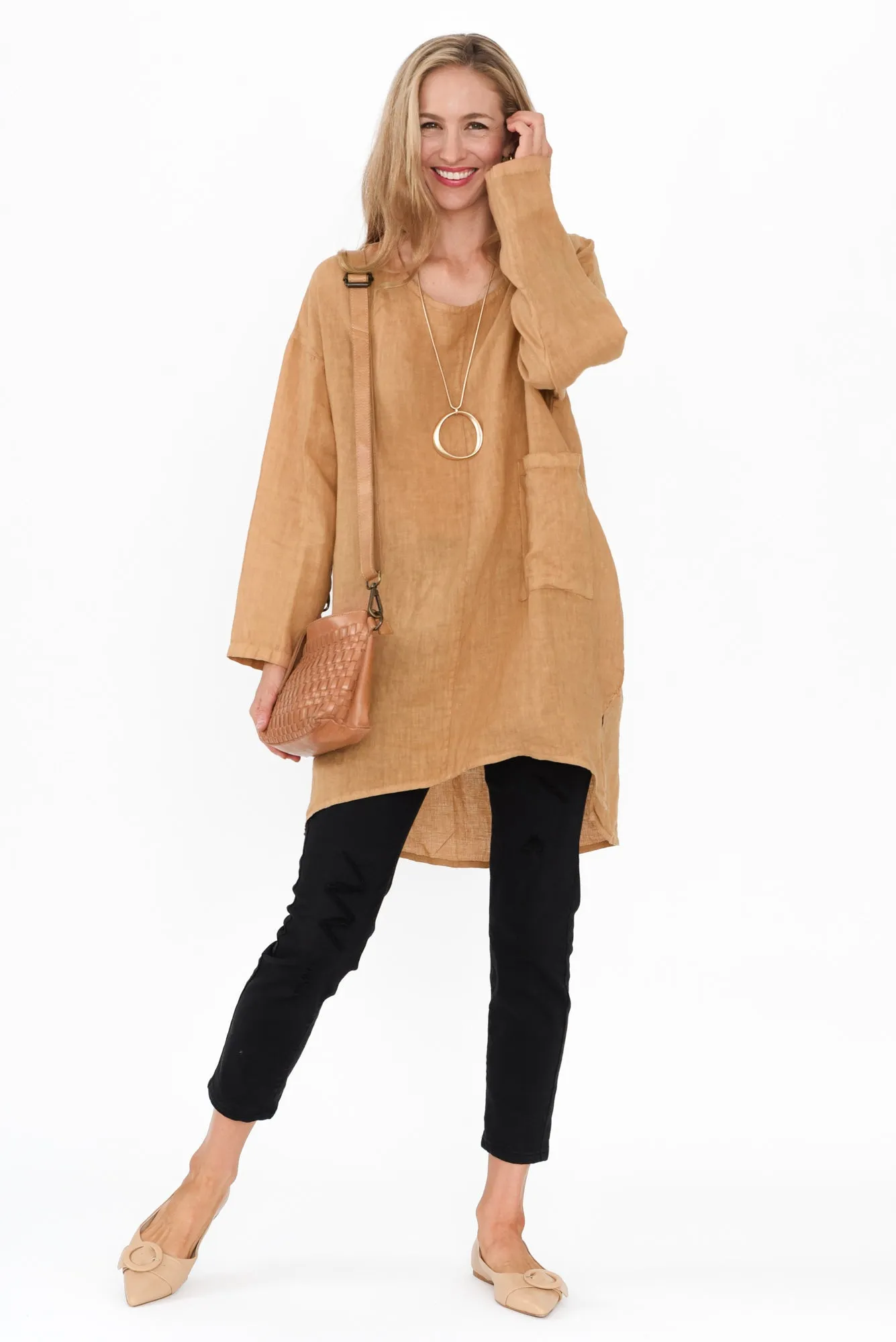 Holly Camel Linen Pocket Tunic sold by Blue Bungalow product image thumbnail 2
