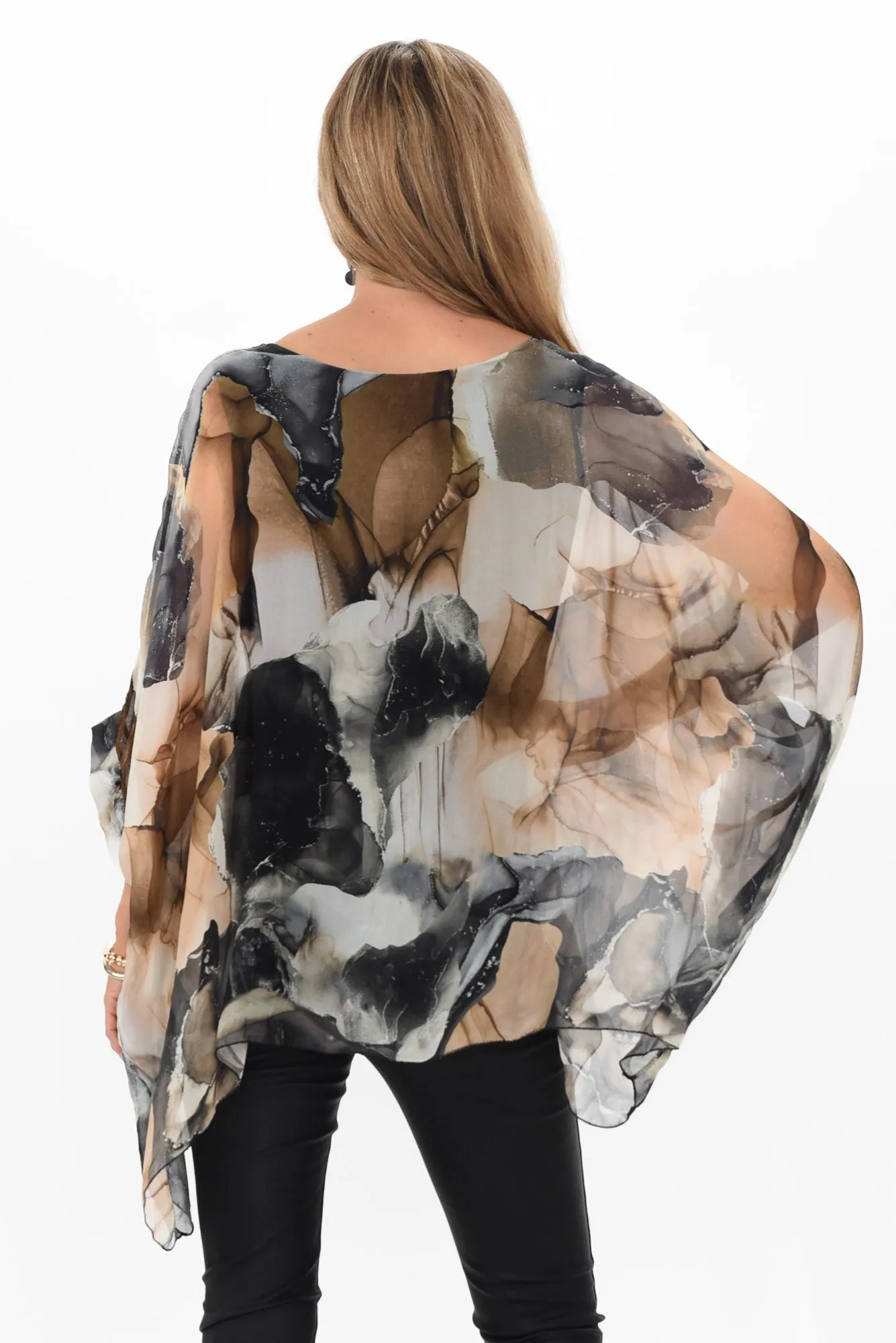 Paxos Black Abstract Silk Overlay Top sold by Blue Bungalow product image thumbnail 4