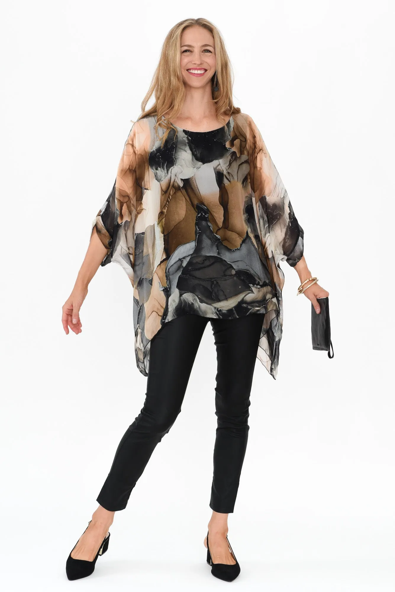 Paxos Black Abstract Silk Overlay Top sold by Blue Bungalow product image thumbnail 2
