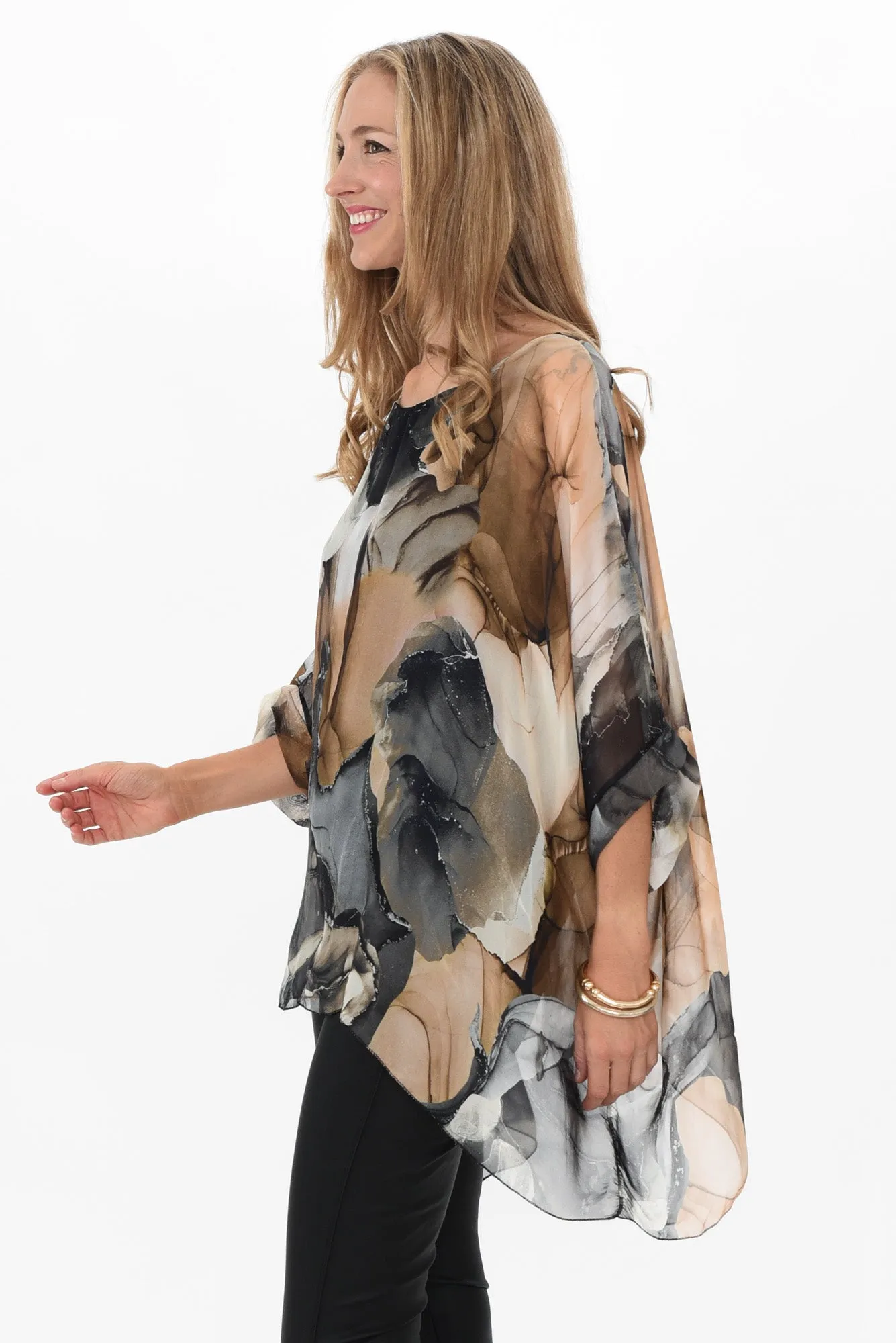 Paxos Black Abstract Silk Overlay Top sold by Blue Bungalow product image thumbnail 3