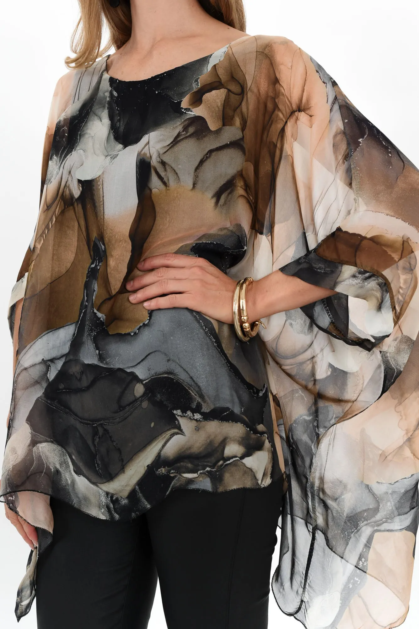 Paxos Black Abstract Silk Overlay Top sold by Blue Bungalow product image thumbnail 5