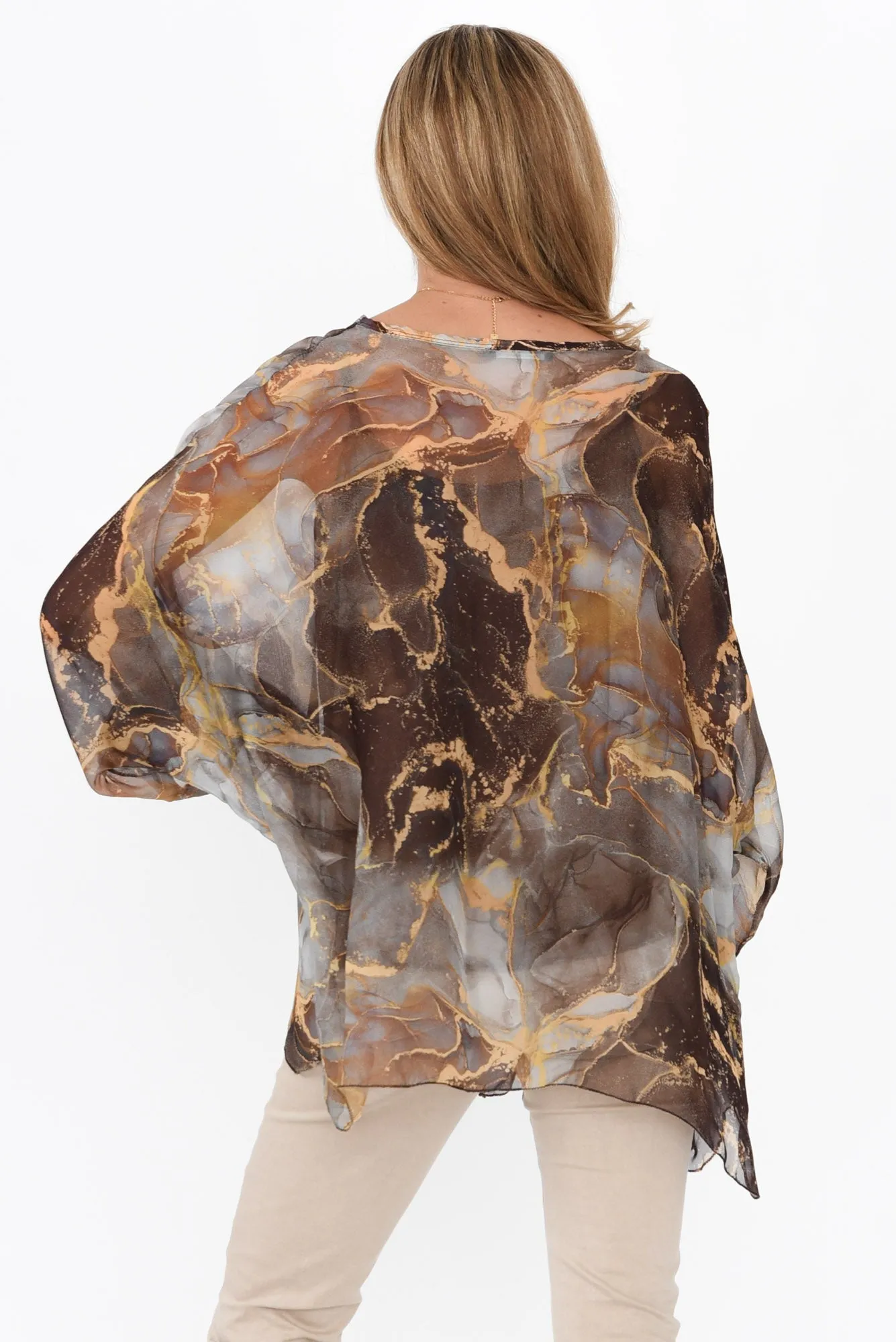 Sarita Brown Abstract Silk Button Top sold by Blue Bungalow product image thumbnail 4