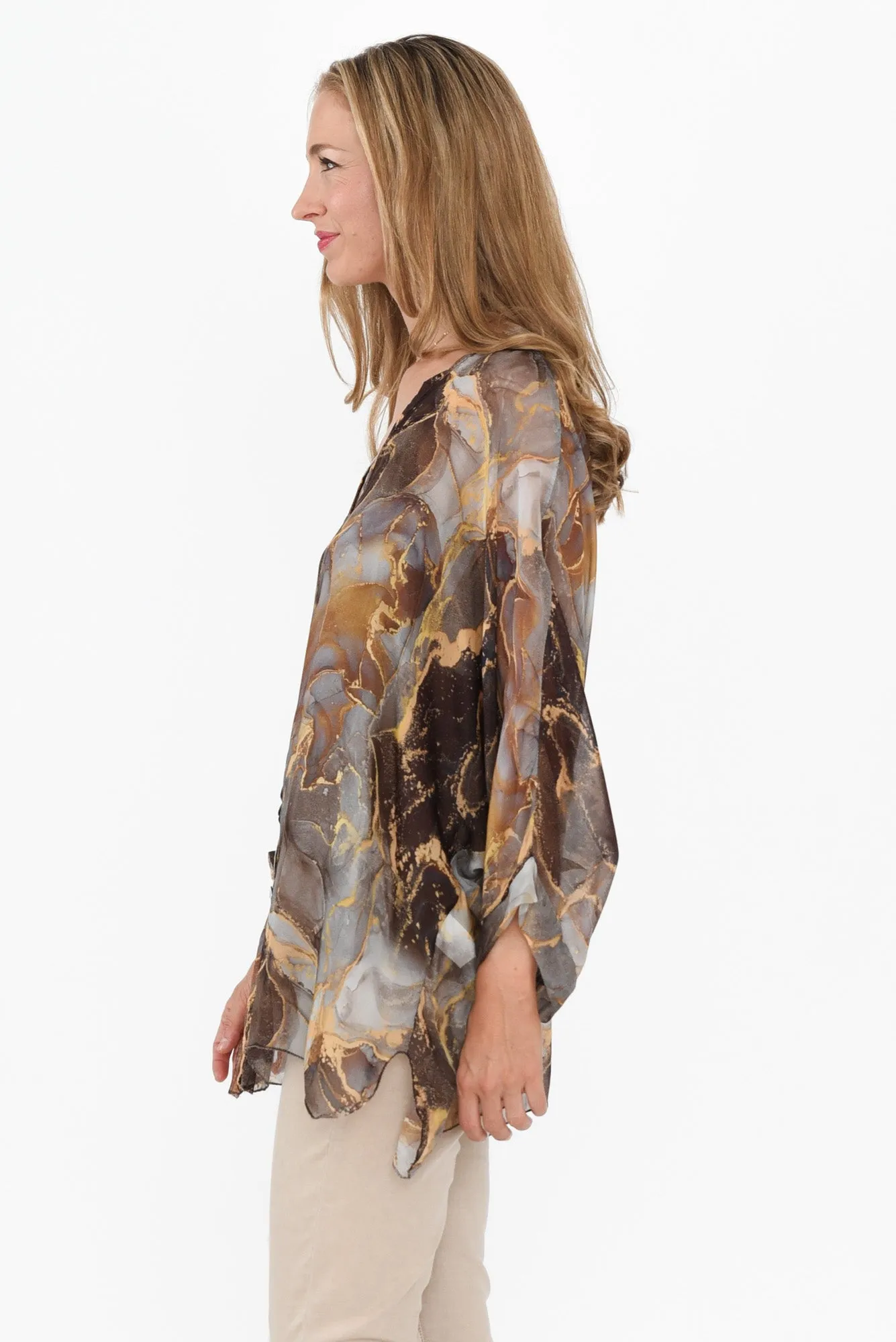 Sarita Brown Abstract Silk Button Top sold by Blue Bungalow product image thumbnail 3