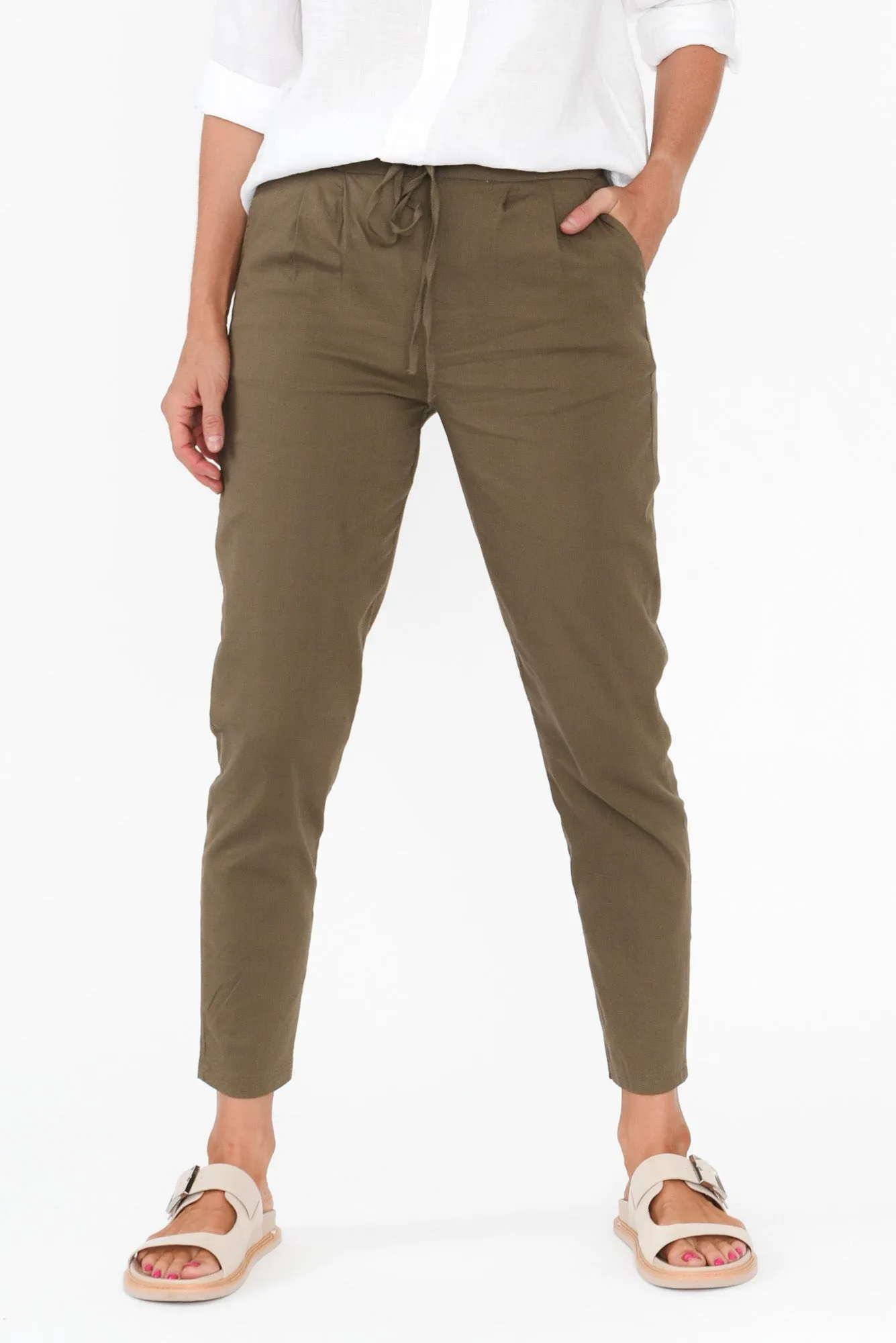 Montgomery Khaki Drawstring Pants sold by Blue Bungalow