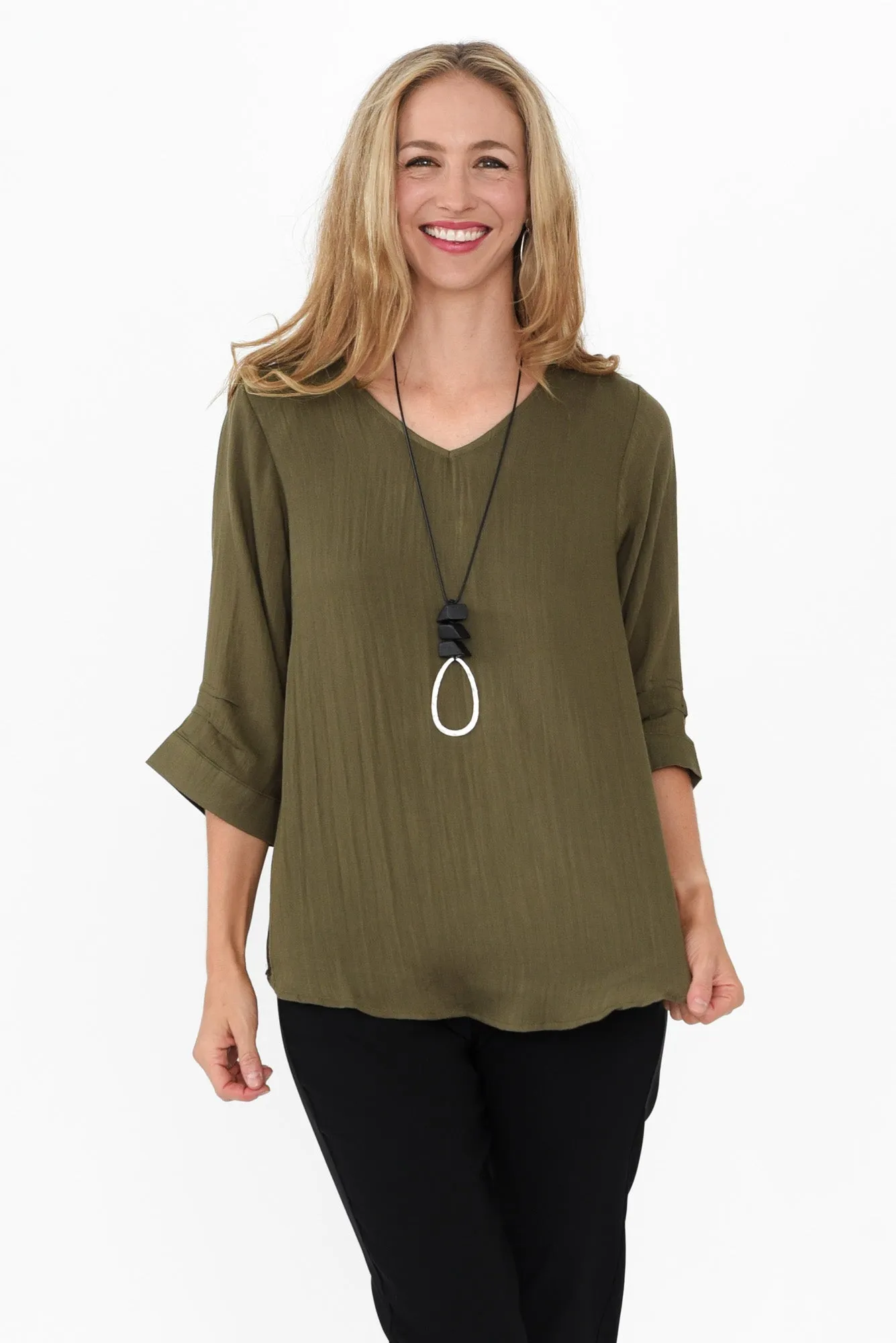 Gomez Khaki Button Top sold by Blue Bungalow