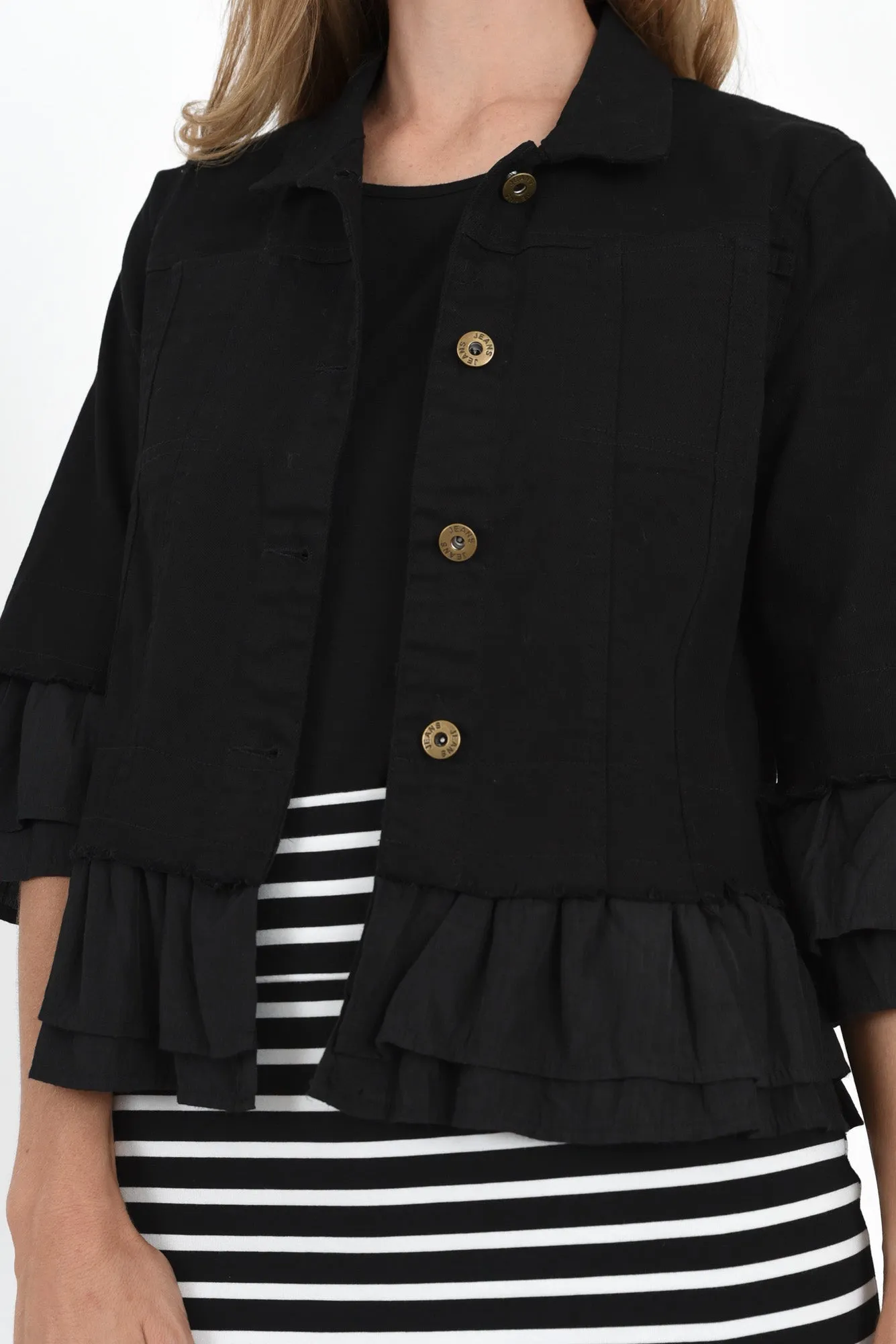 Dolores Black Cotton Frill Jacket sold by Blue Bungalow product image thumbnail 5