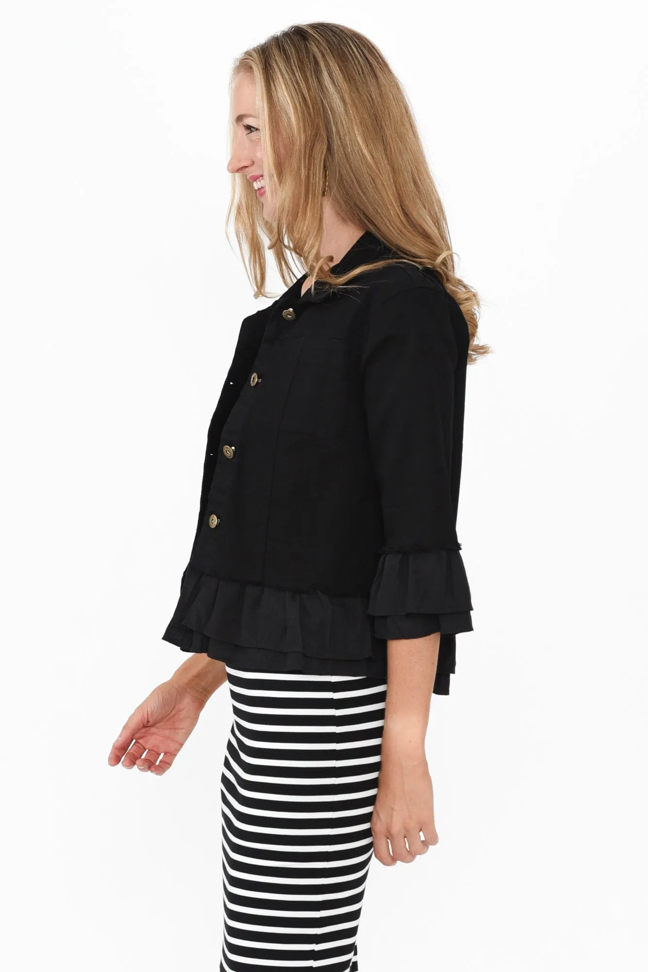 Dolores Black Cotton Frill Jacket sold by Blue Bungalow product image thumbnail 3