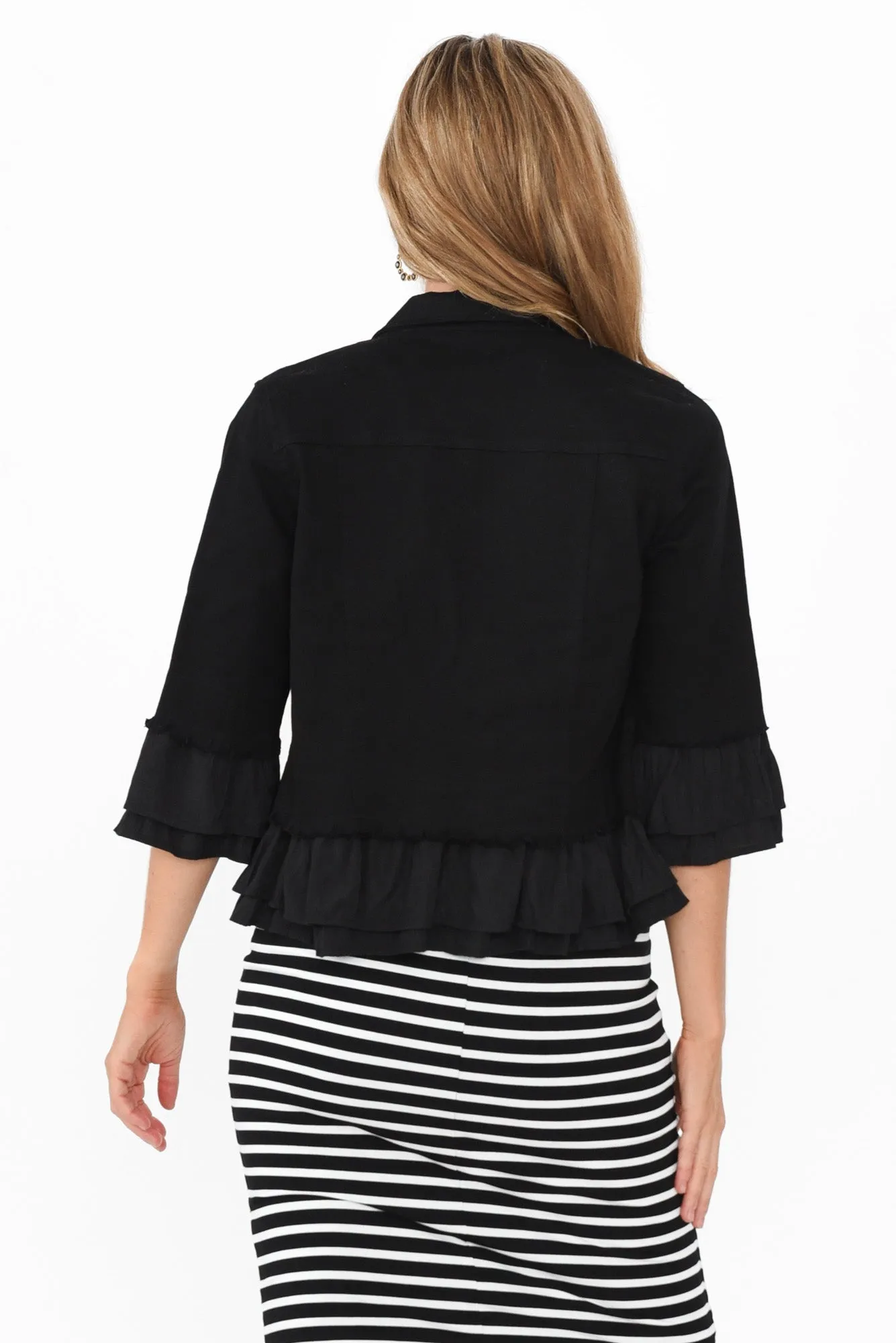 Dolores Black Cotton Frill Jacket sold by Blue Bungalow product image thumbnail 4