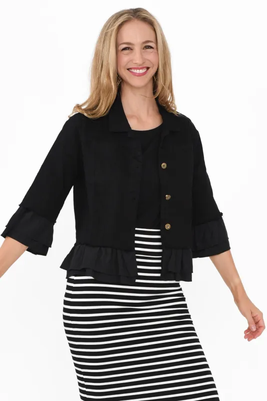 Dolores Black Cotton Frill Jacket sold by Blue Bungalow