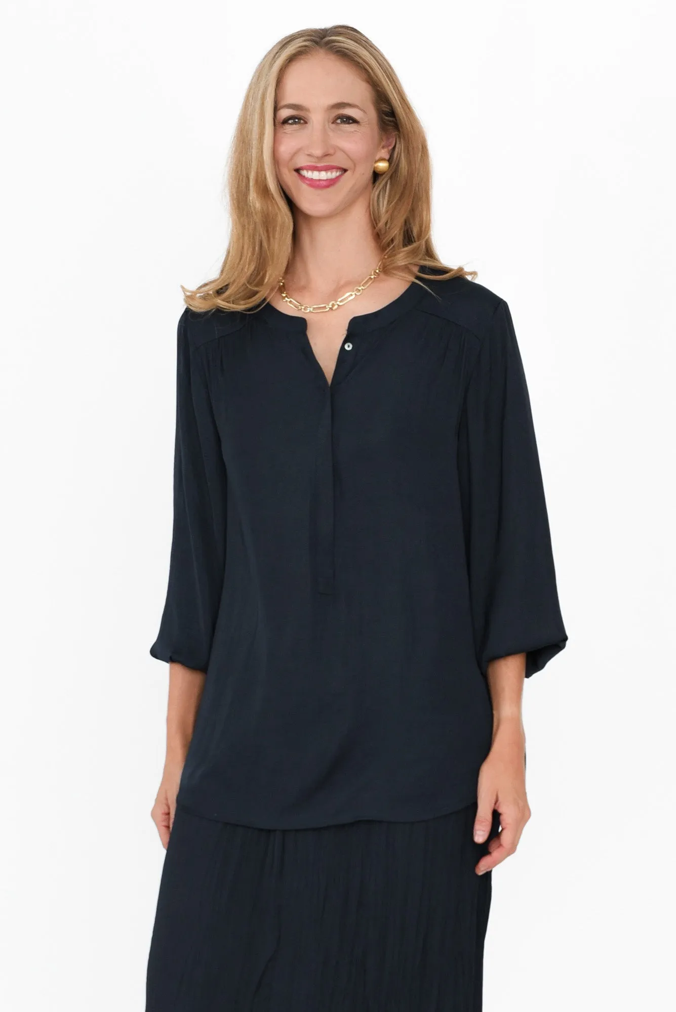 Luxe Navy Gloss Tunic sold by Blue Bungalow