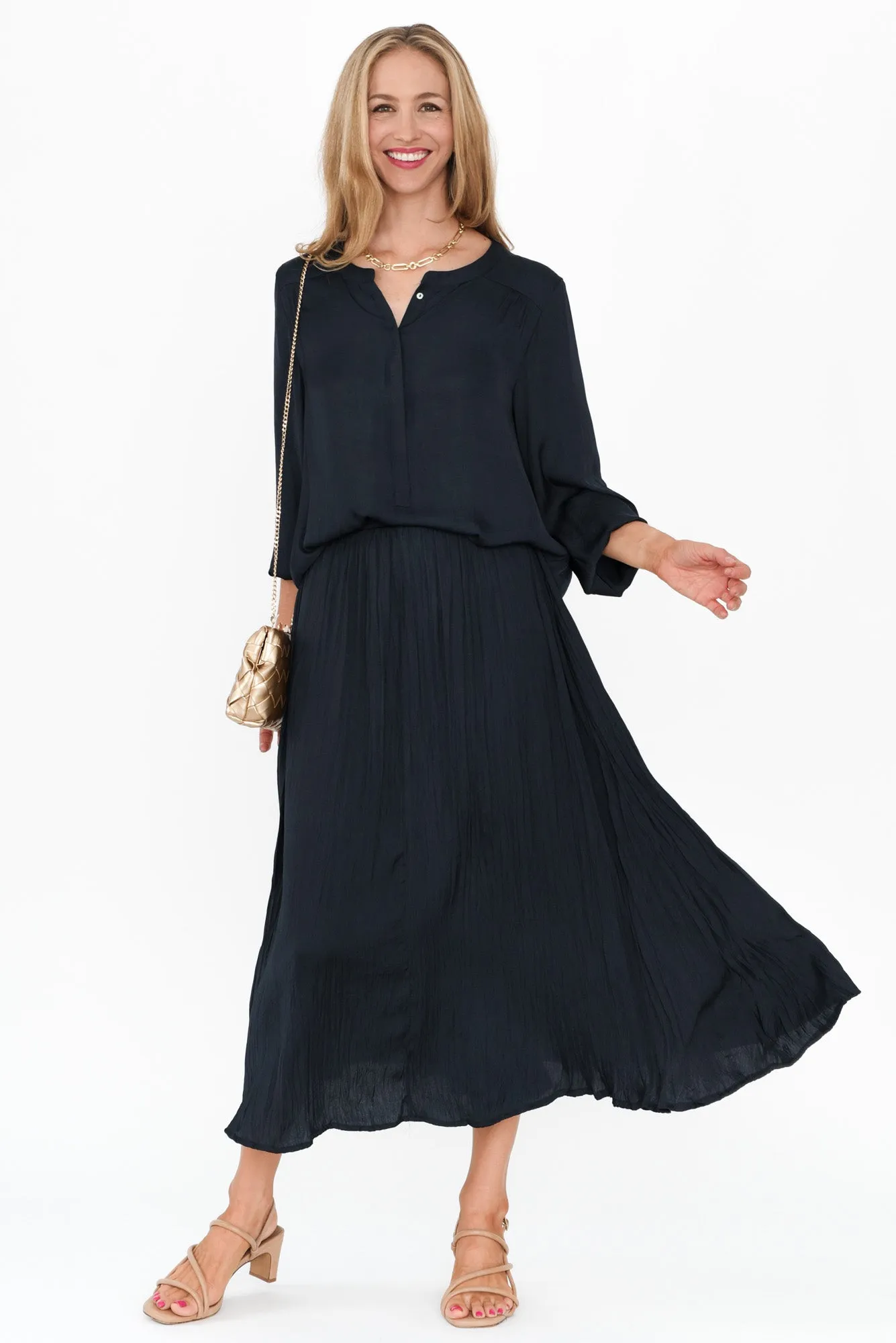 Kiko Navy Crinkle Skirt sold by Blue Bungalow product image thumbnail 2