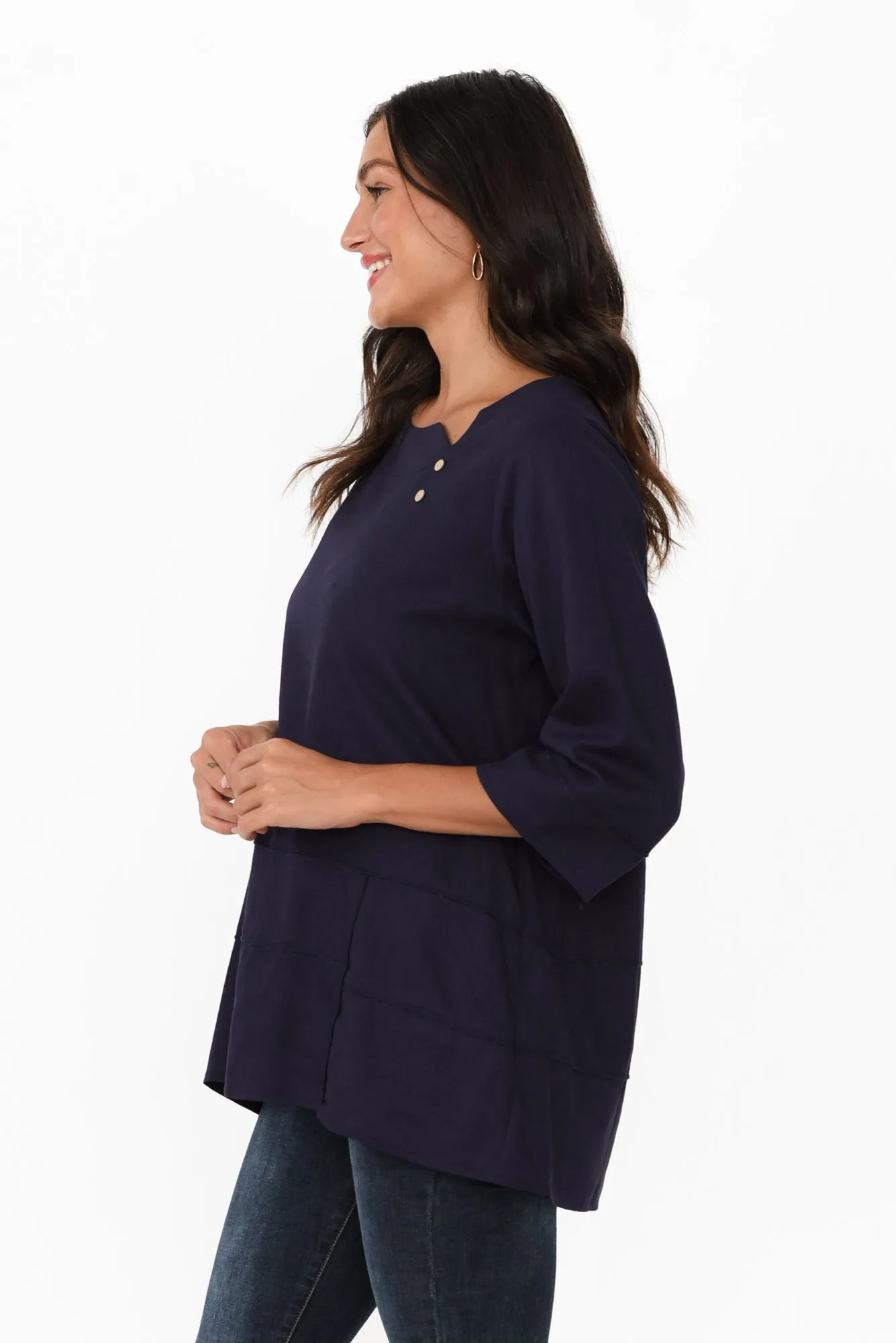 Linda Navy Linen Cotton Top sold by Blue Bungalow product image thumbnail 3
